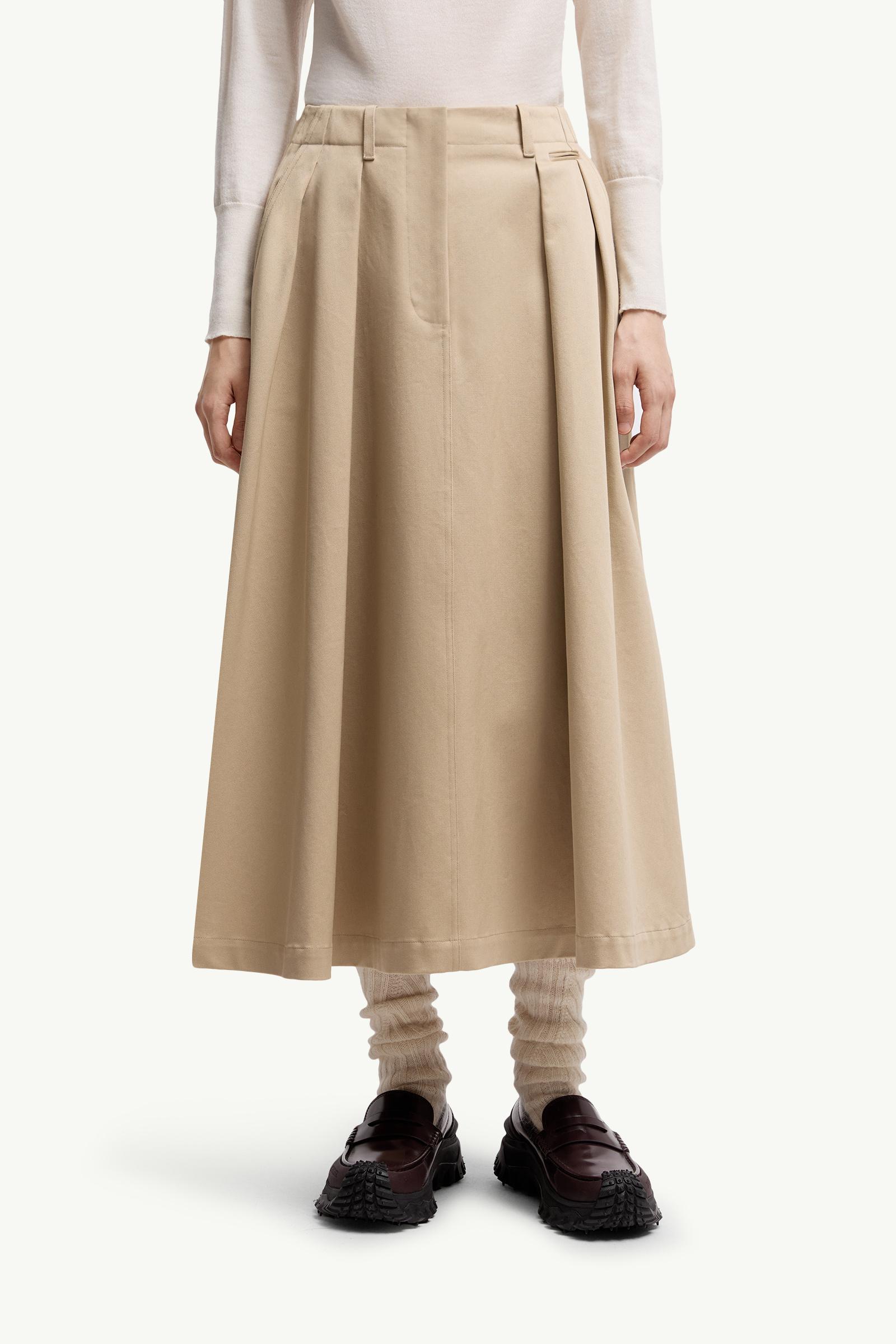 Moncler Logo Label Cotton Gabardine Midi Skirt Beige Beige