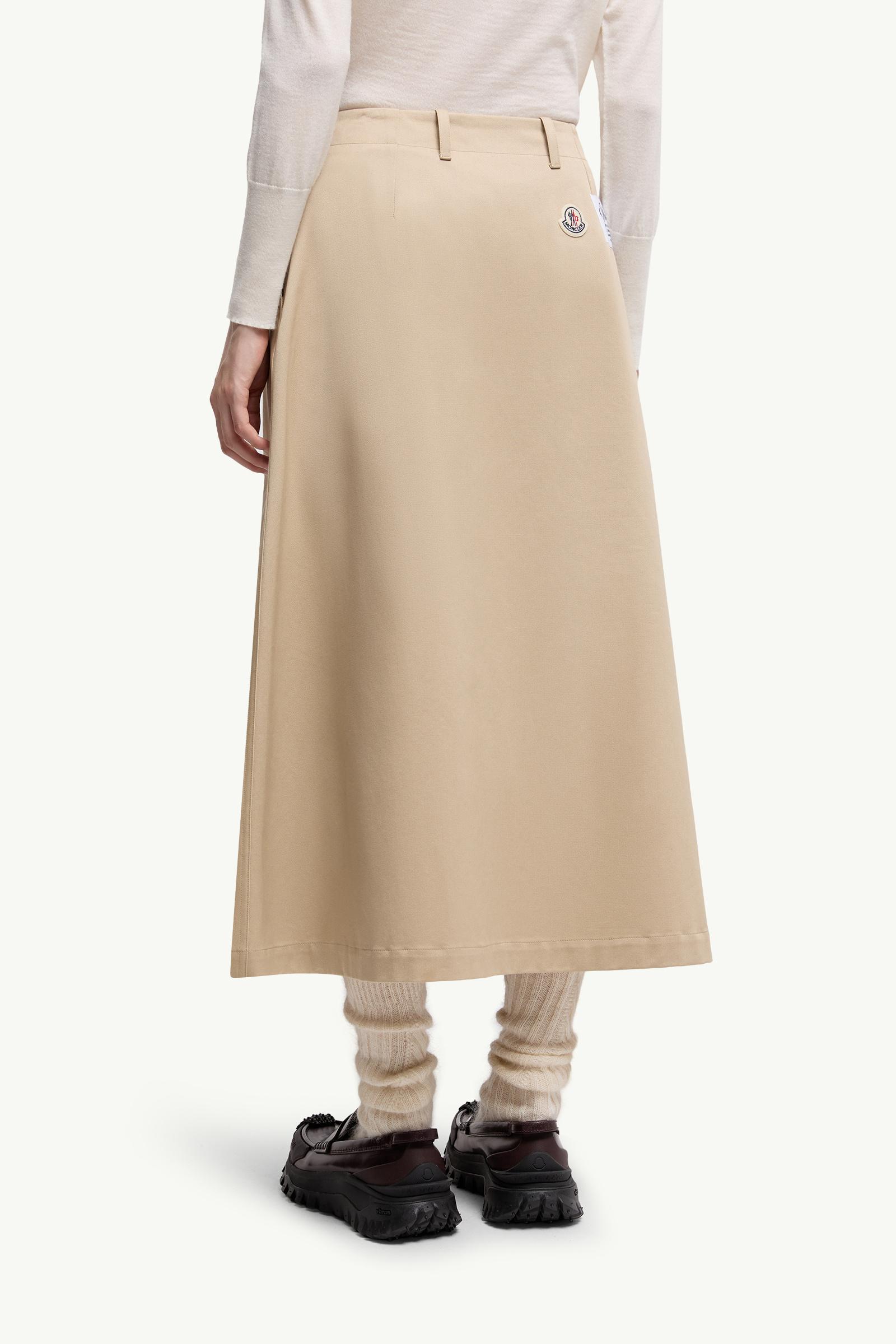 Moncler Logo Label Cotton Gabardine Midi Skirt Beige Beige
