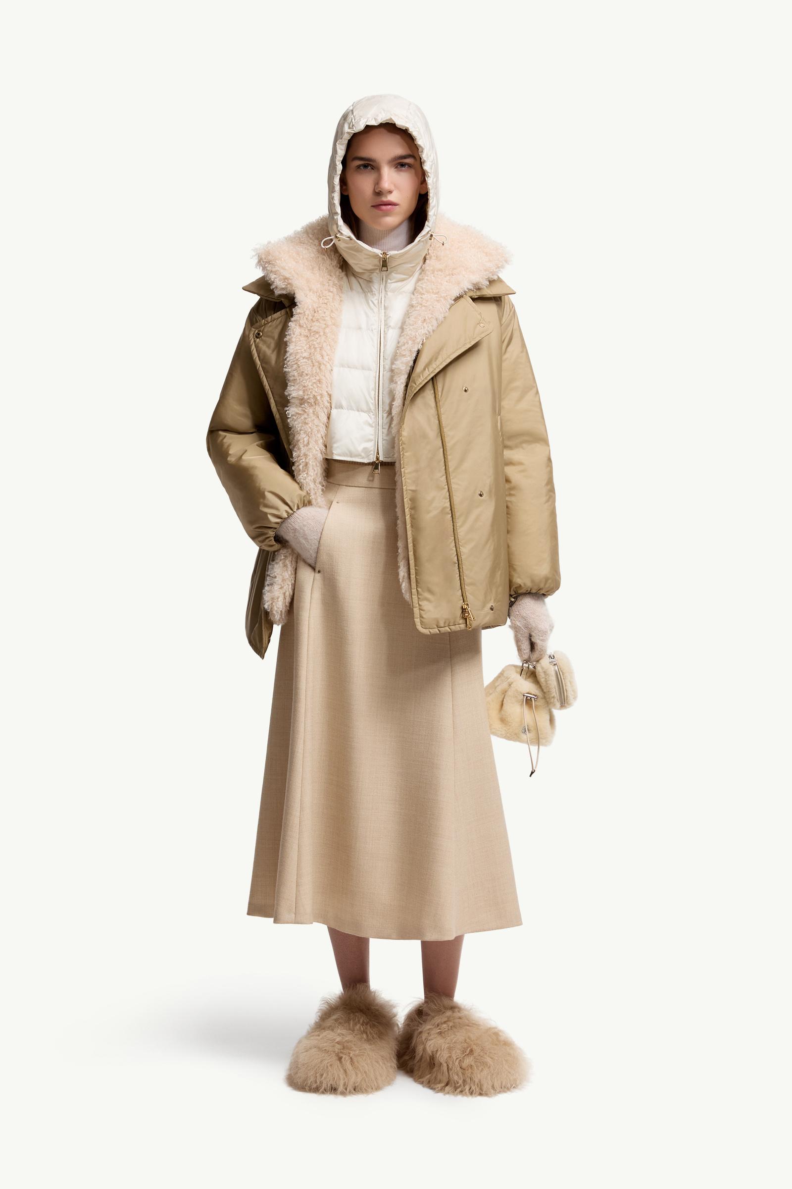 Moncler Mouliné Wool Midi Skirt Light Beige Light Beige