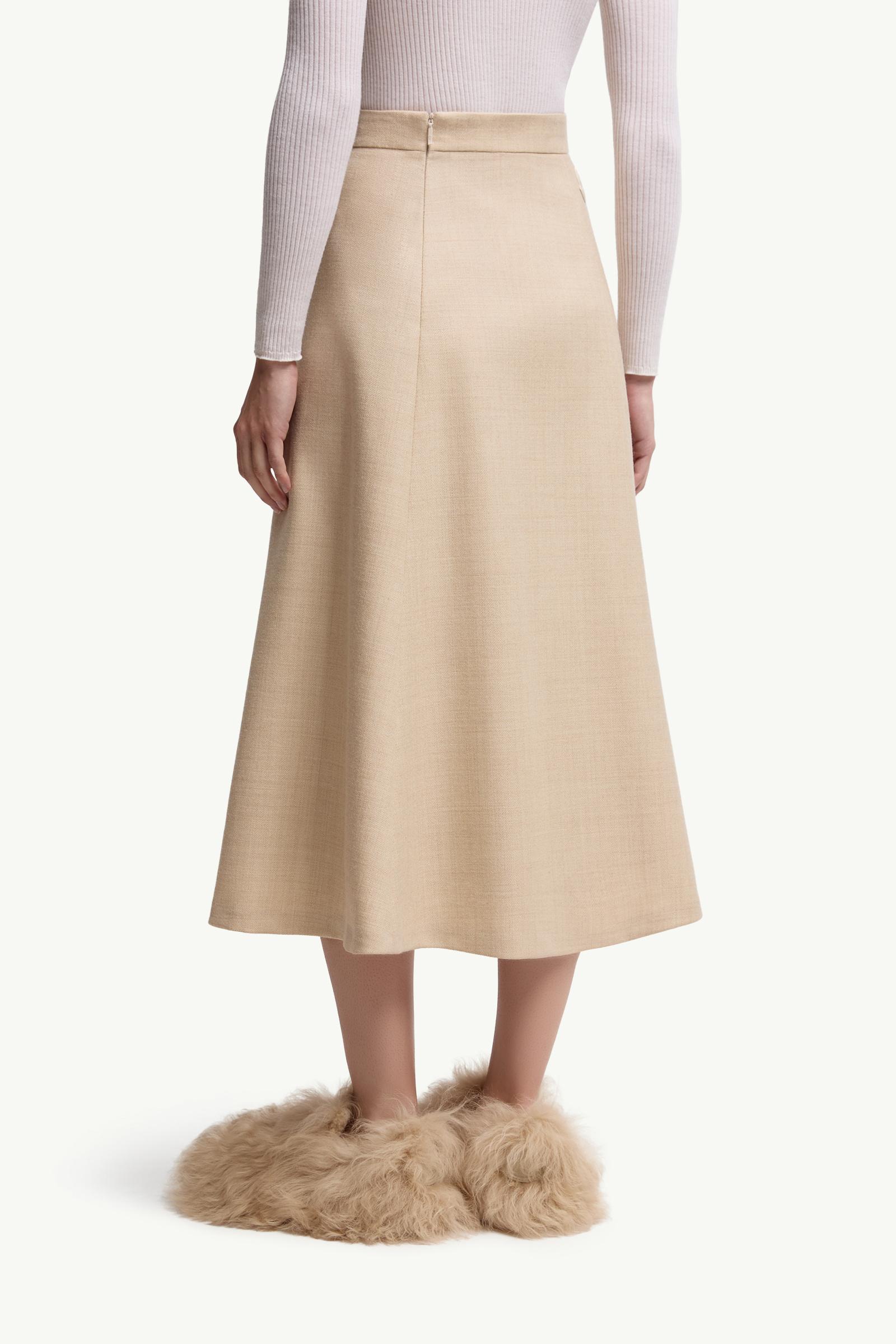 Moncler Mouliné Wool Midi Skirt Light Beige Light Beige