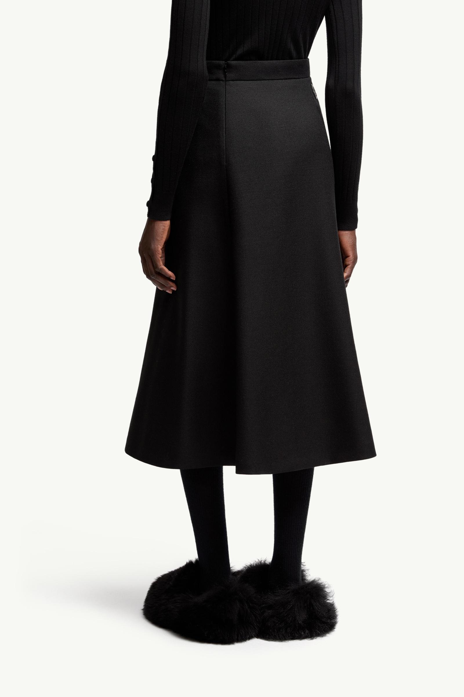 Moncler Mouliné Wool Midi Skirt Black Black
