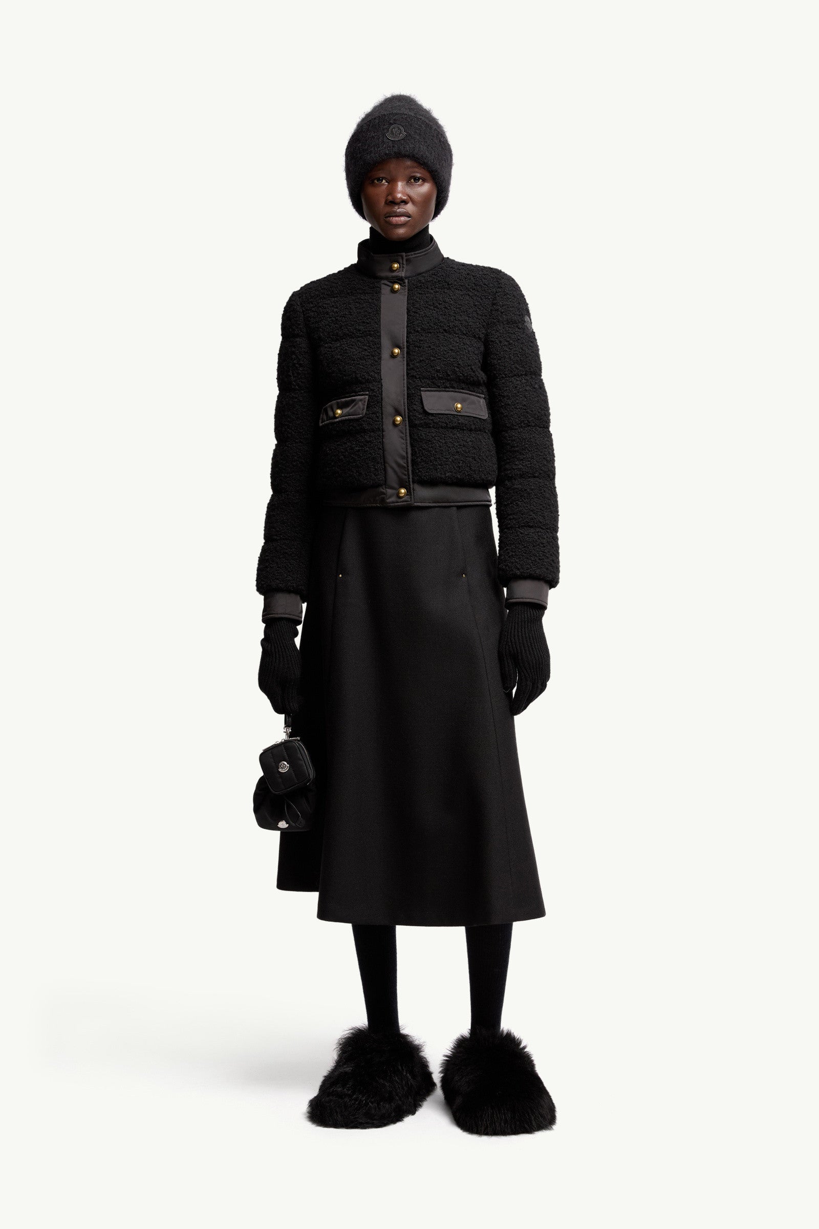 Moncler Mouliné Wool Midi Skirt Black Black