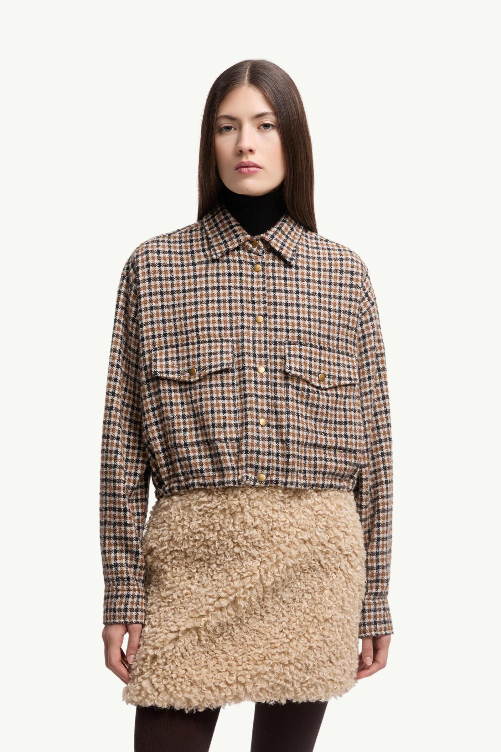 Moncler Check Wool Blend Long Sleeve Shirt Brown & Black Brown & Black