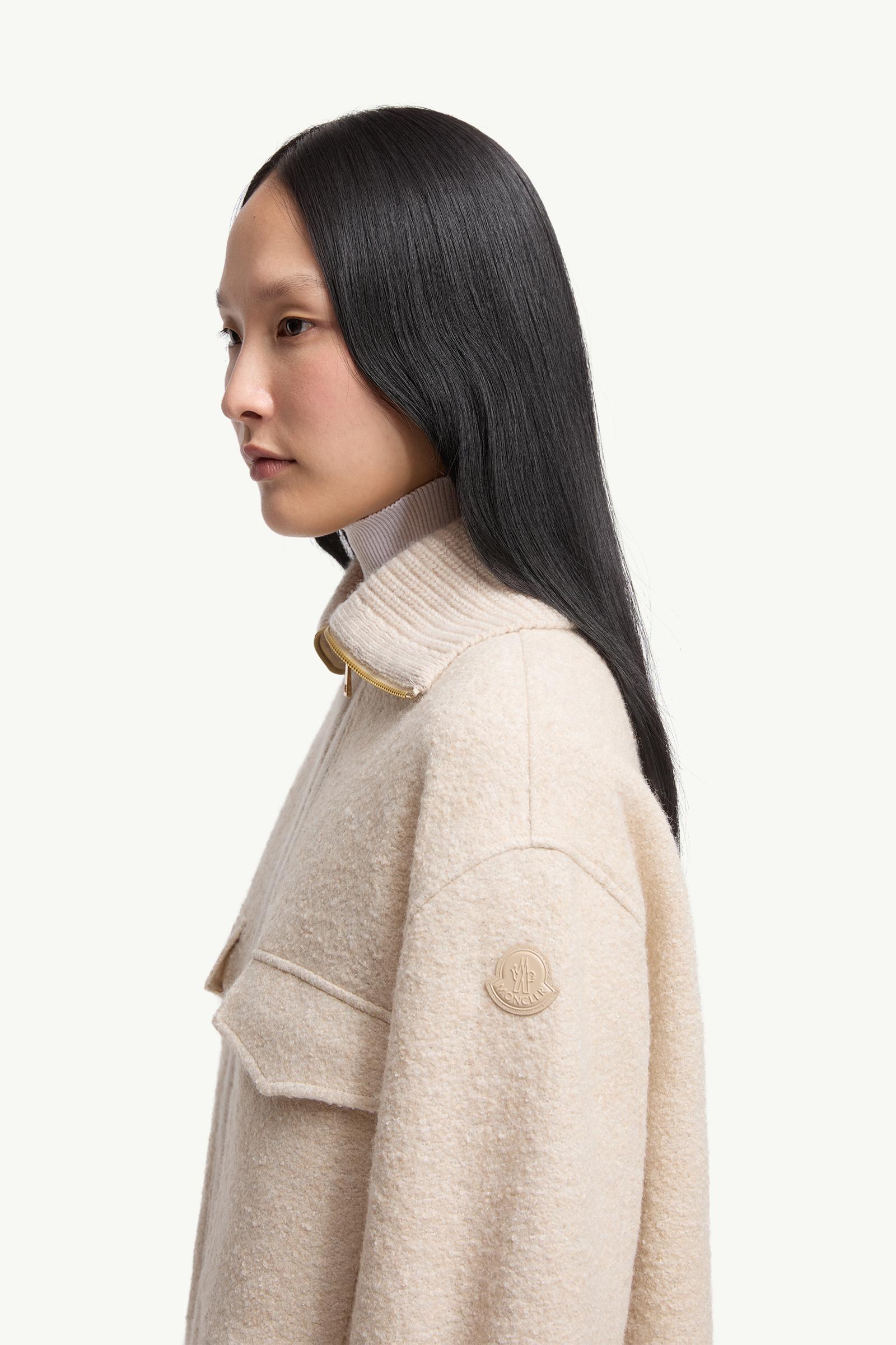 Moncler Bouclé Wool Blend Zip-Up Shirt Light Beige Light Beige