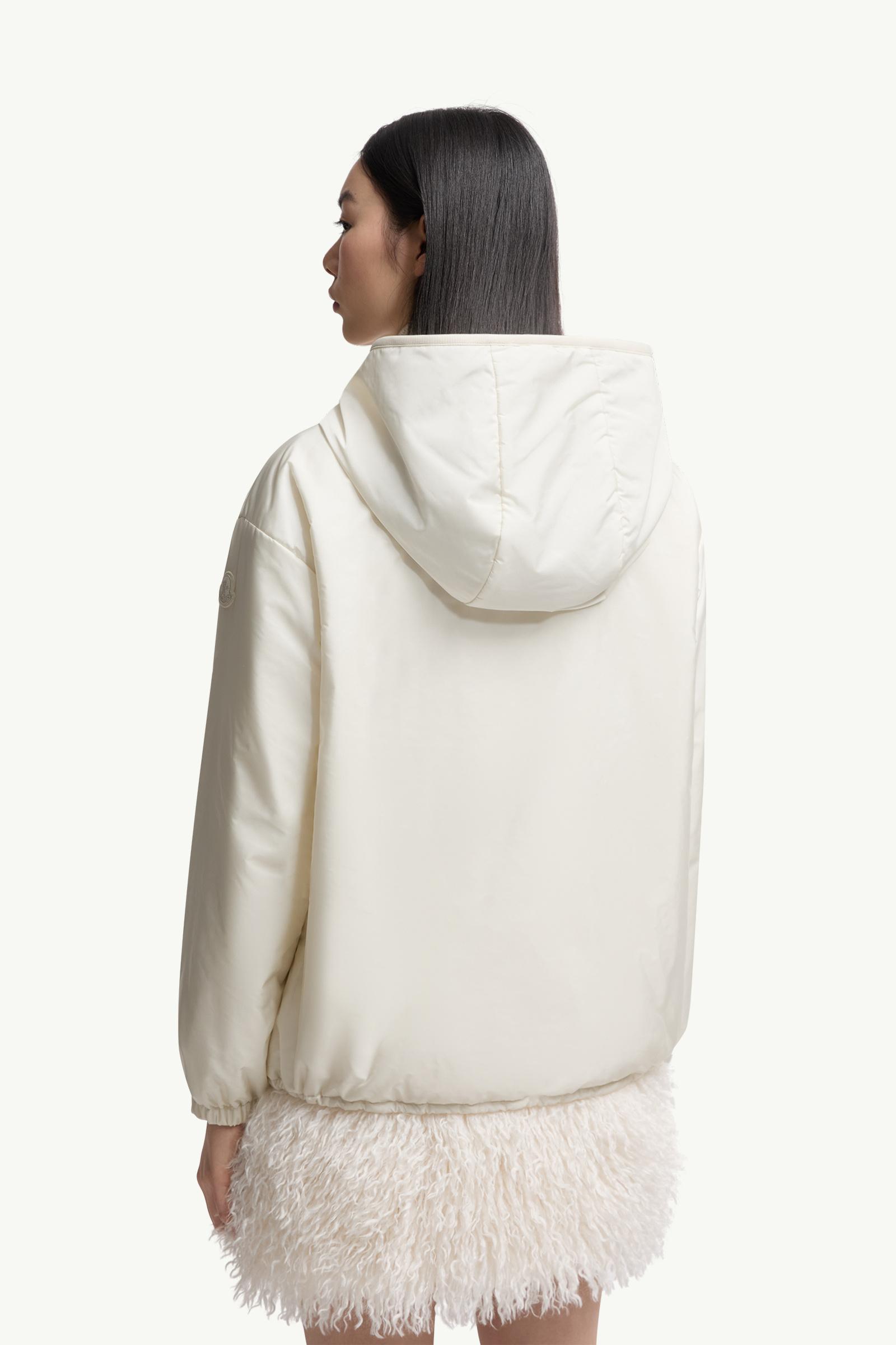 Moncler Teddy-Trimmed Padded Zip-Up Hoodie White White