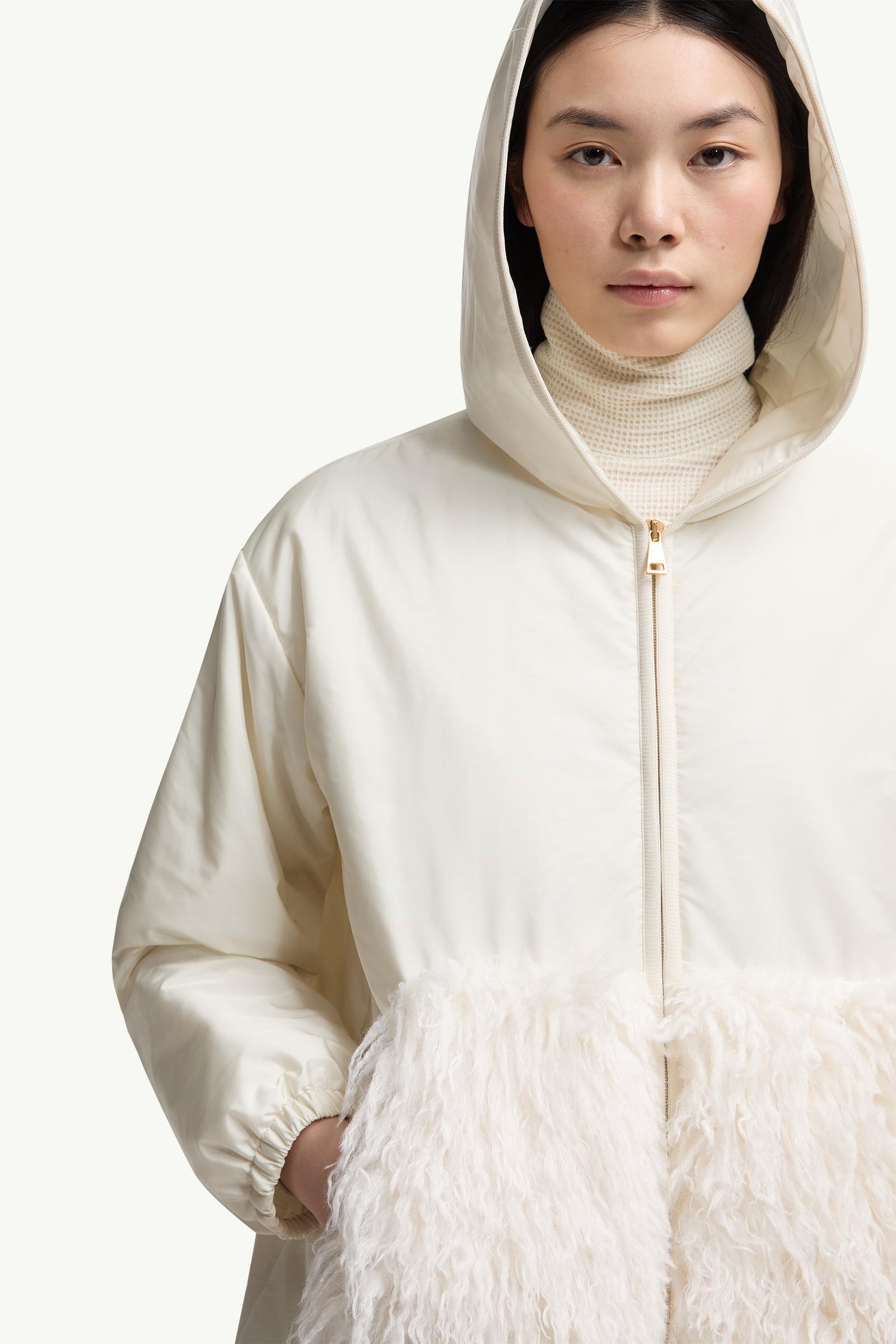 Moncler Teddy-Trimmed Padded Zip-Up Hoodie White White