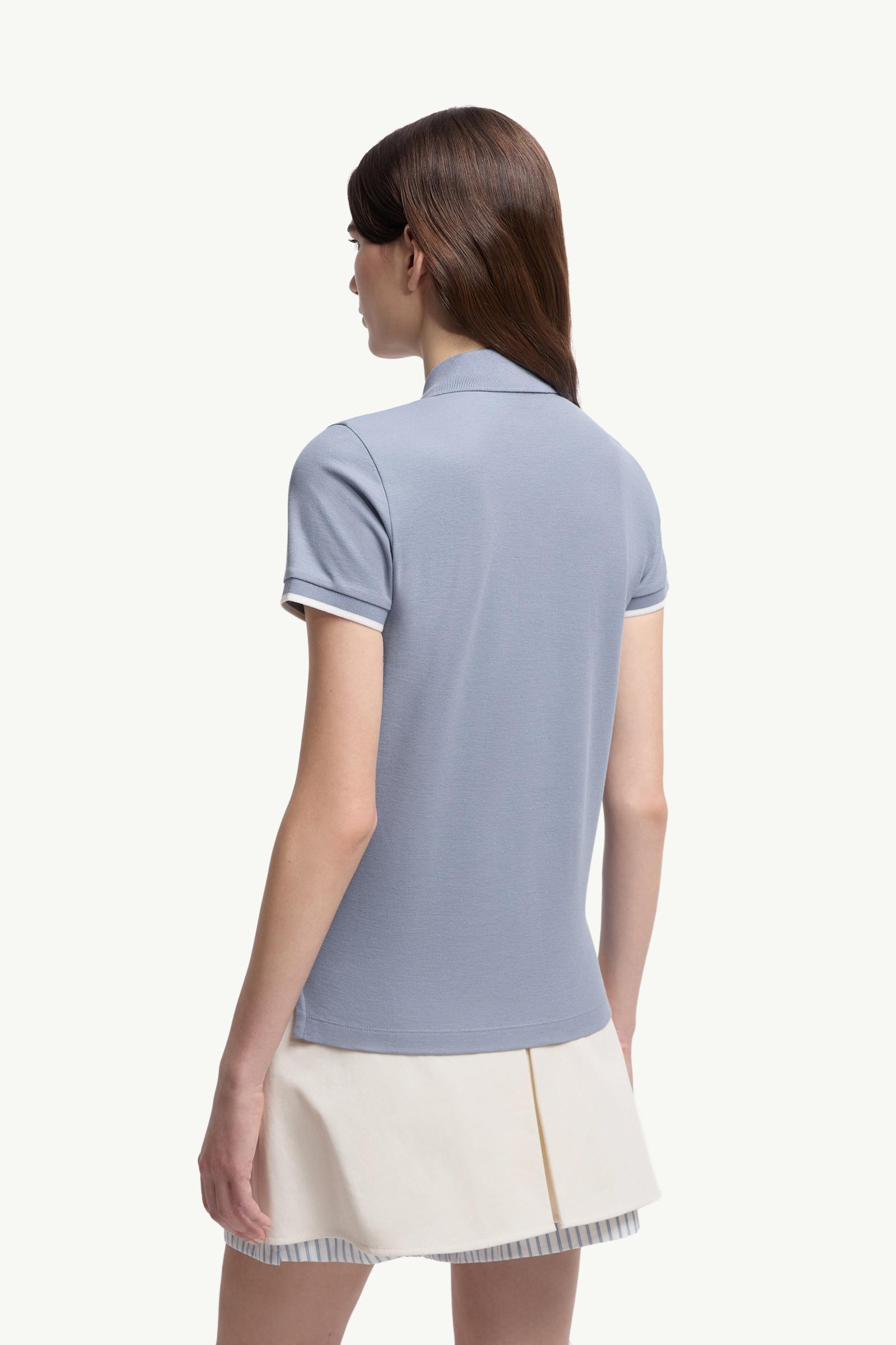 Moncler Logo Cotton Piquet Polo Shirt Light Blue Light Blue