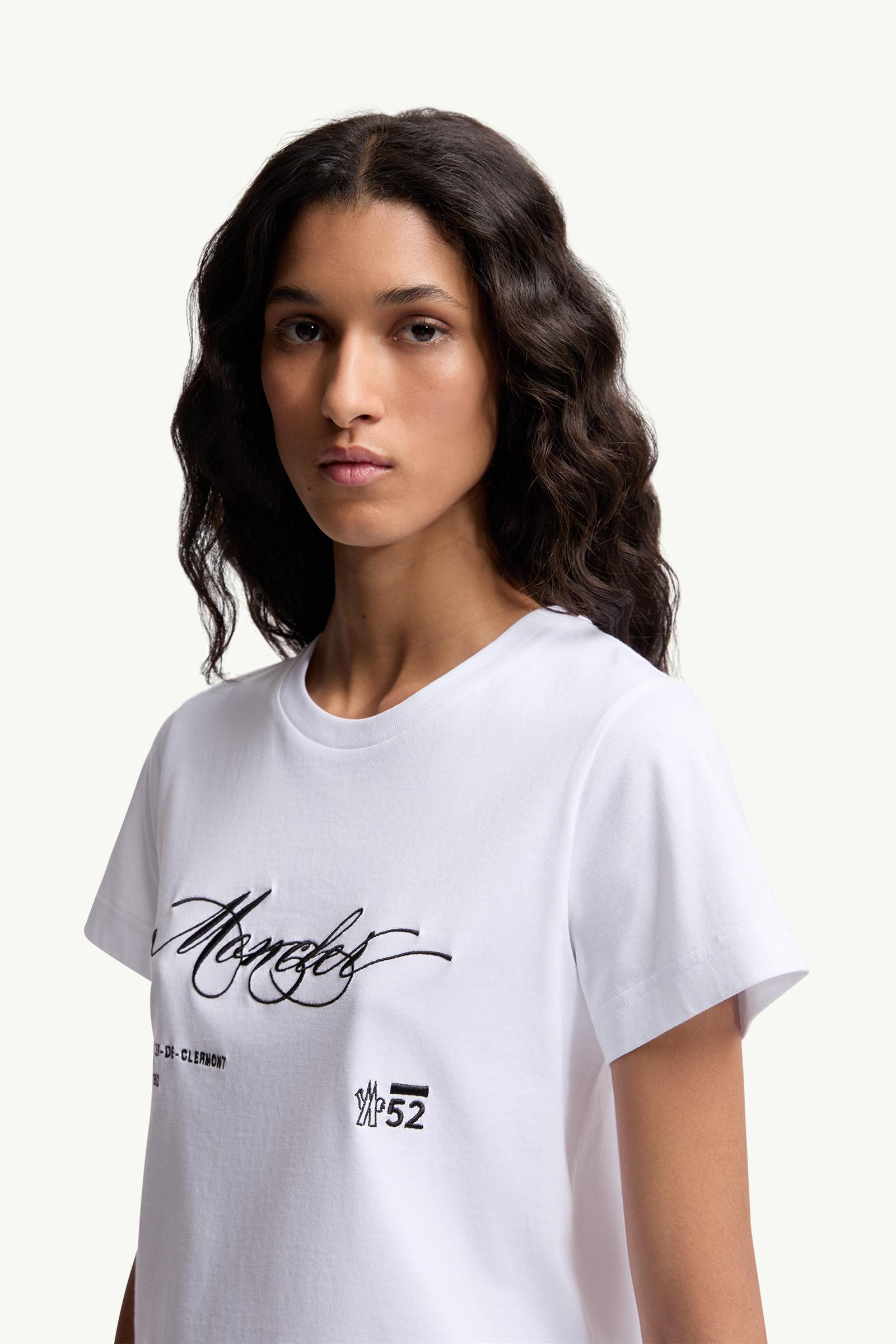 Moncler Embroidered Cursive Logo Cotton T-Shirt White White
