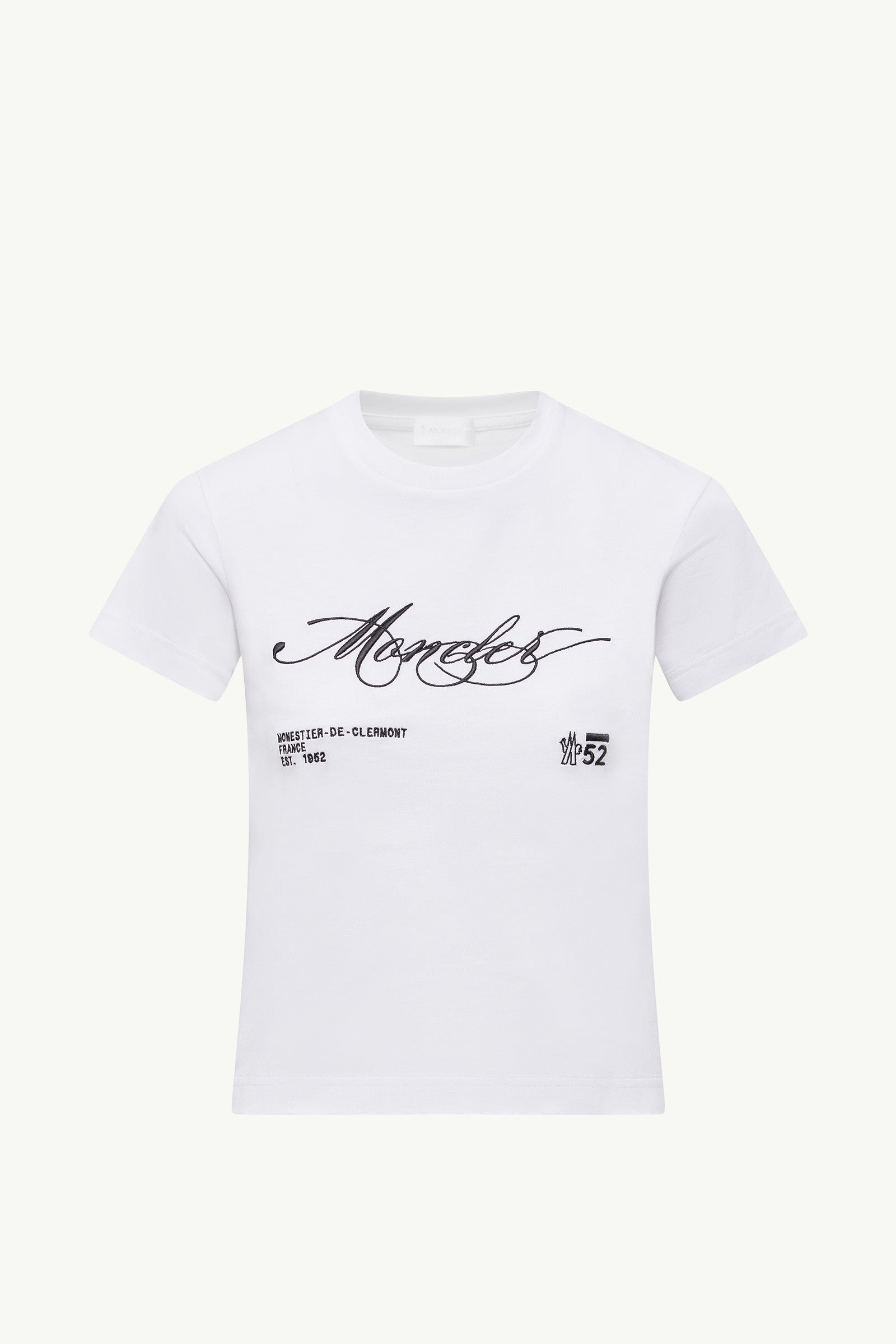 Moncler Embroidered Cursive Logo Cotton T-Shirt White White