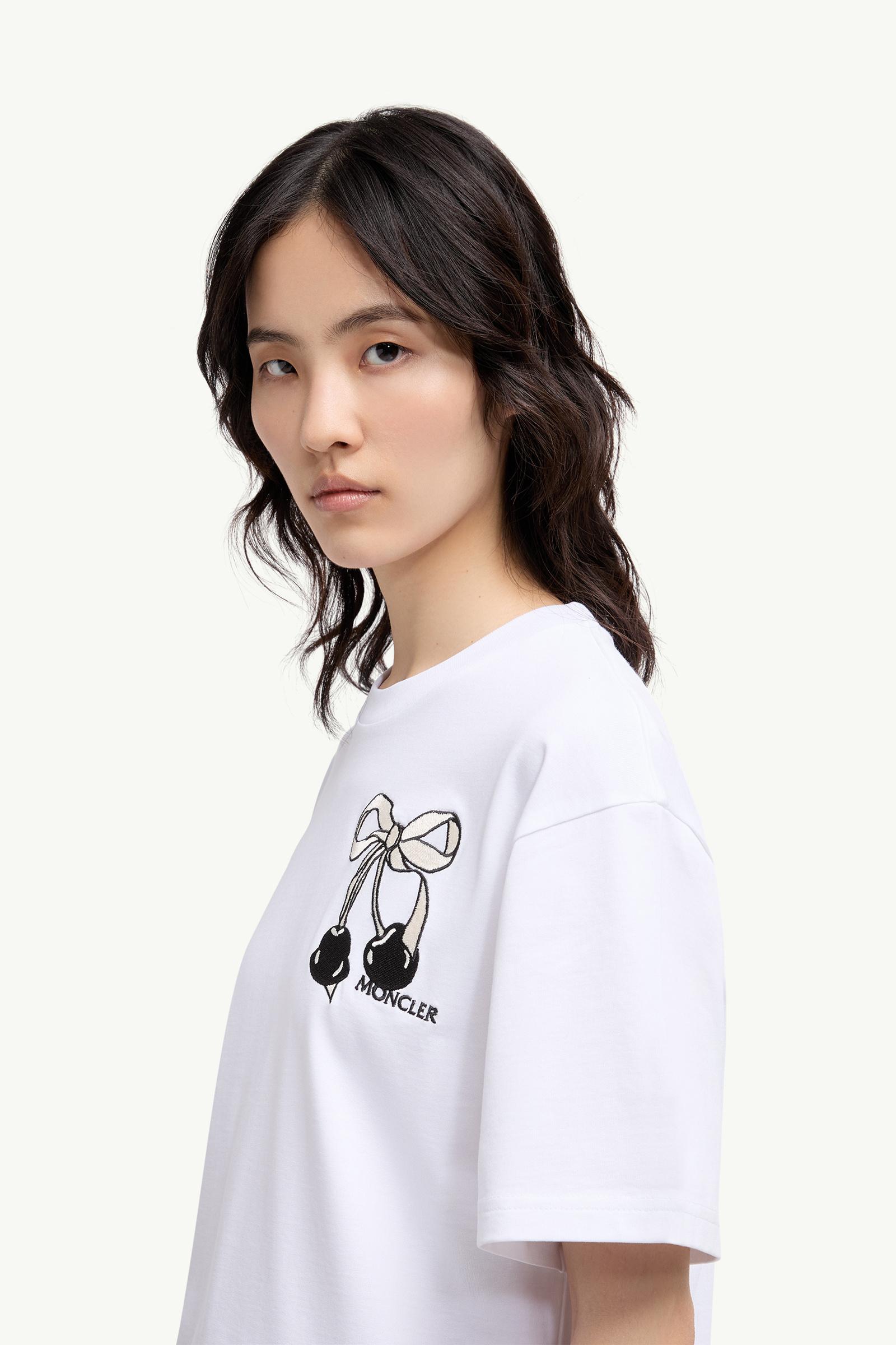 Moncler Embroidered Cherry Logo Cotton T-Shirt White White