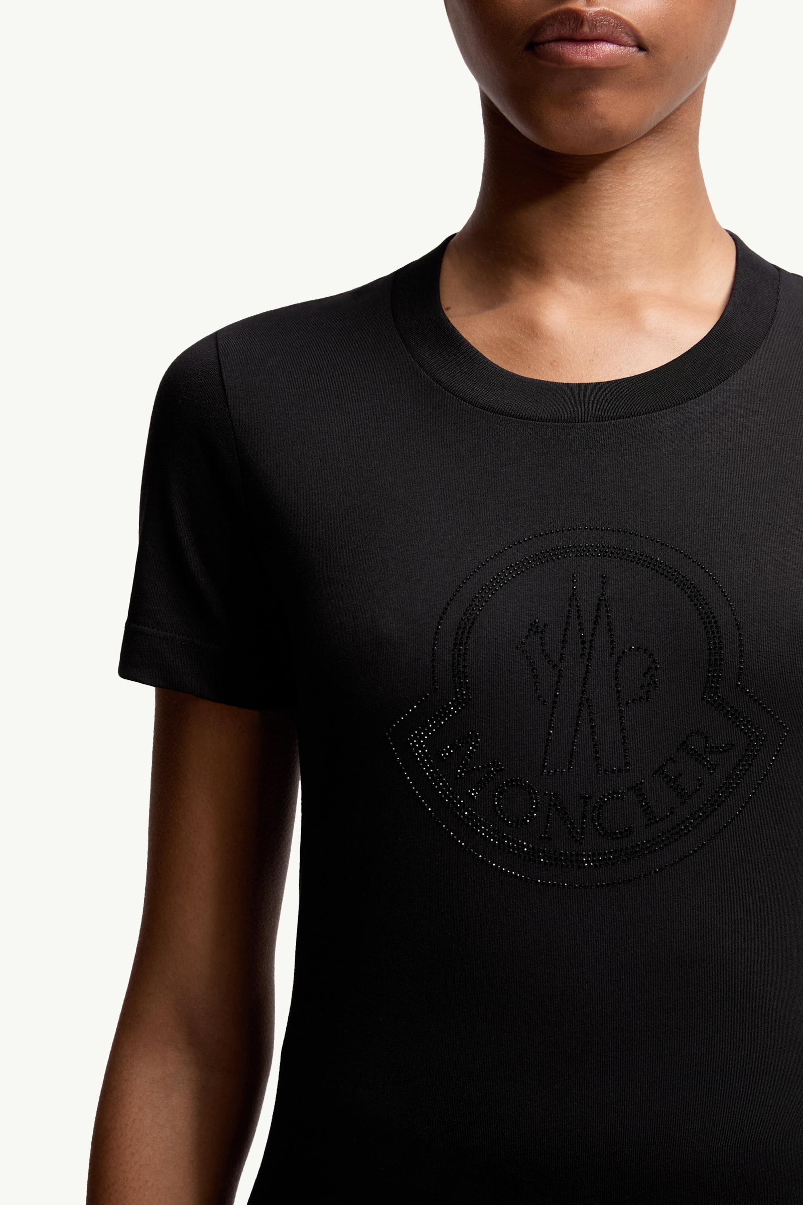 Moncler Crystal Logo Cotton T-Shirt Black Black