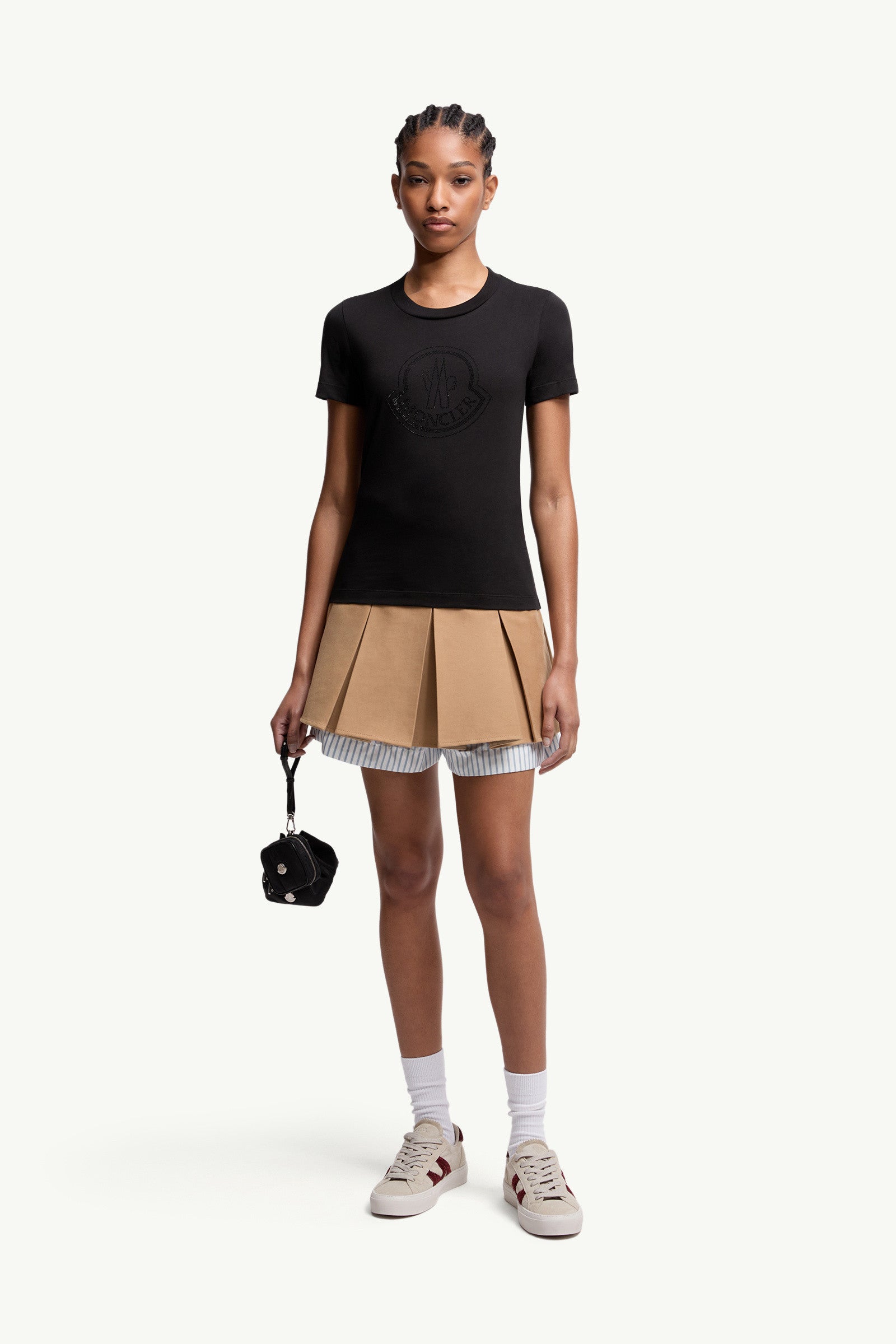 Moncler Crystal Logo Cotton T-Shirt Black Black