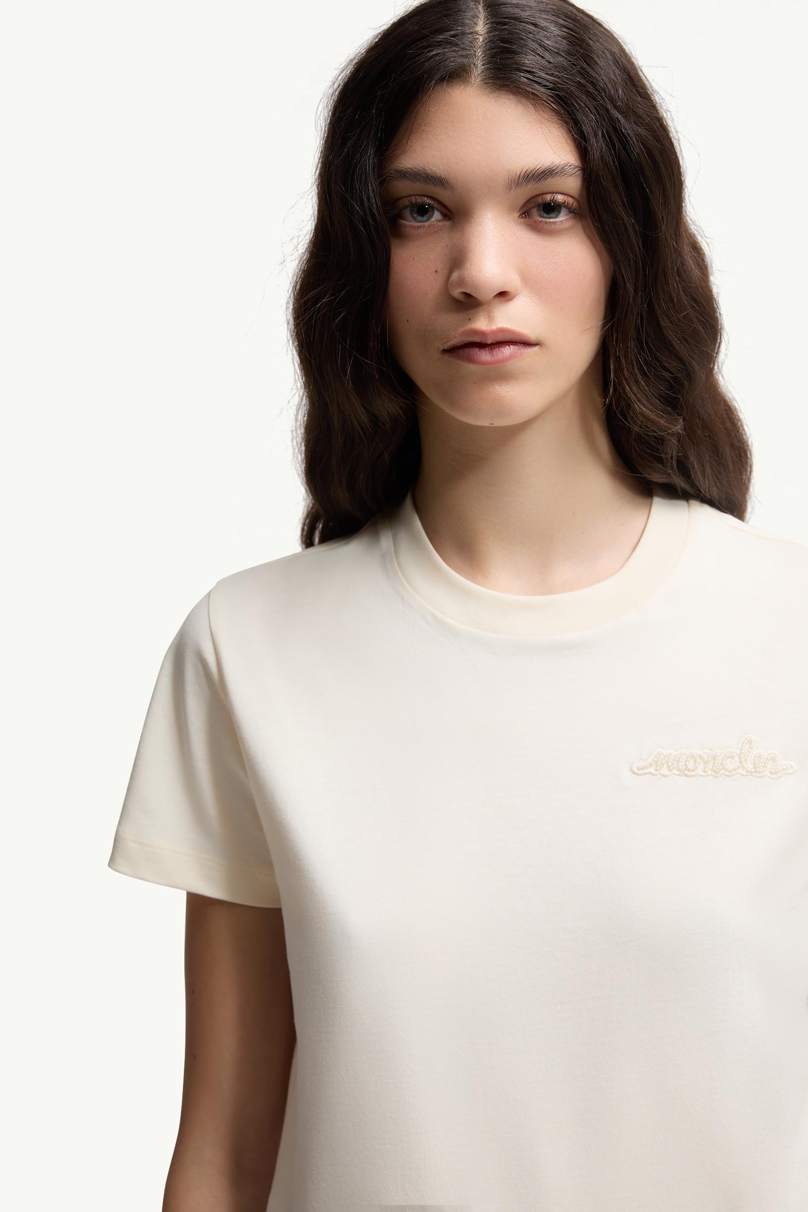 Moncler Beaded Logo Cotton T-Shirt White White