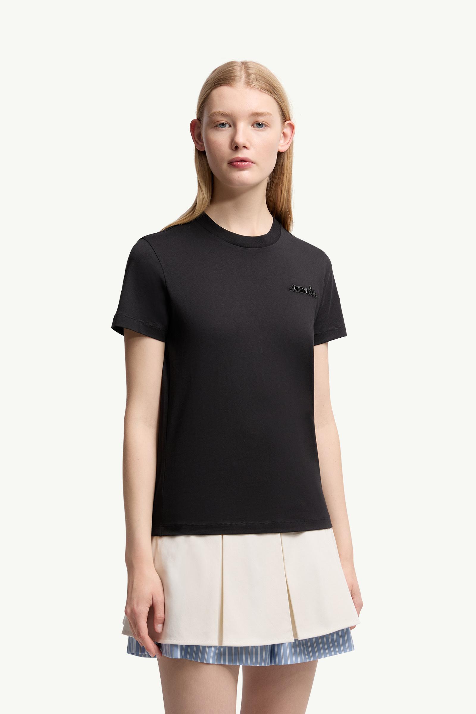Moncler Beaded Logo Cotton T-Shirt Black Black