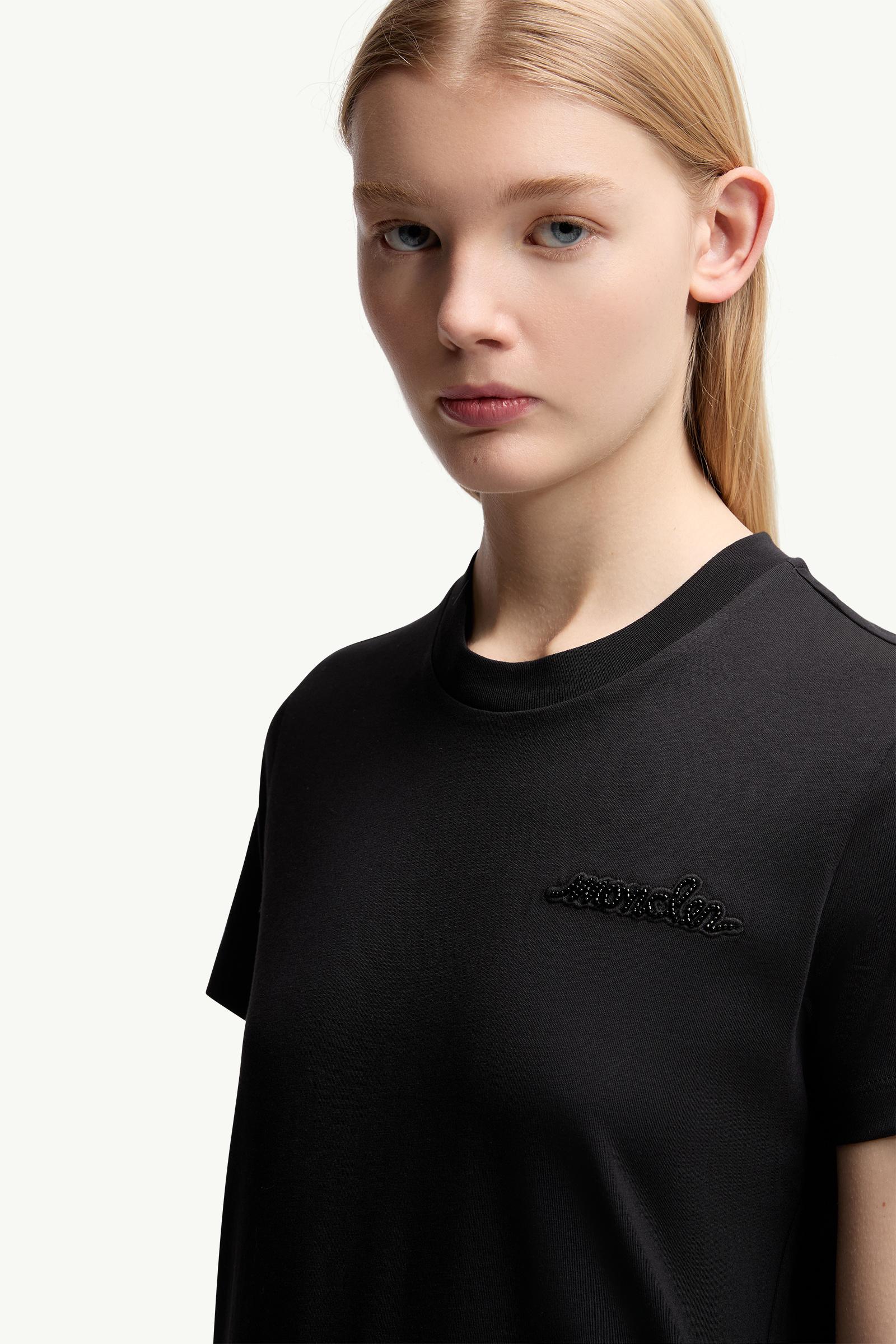Moncler Beaded Logo Cotton T-Shirt Black Black