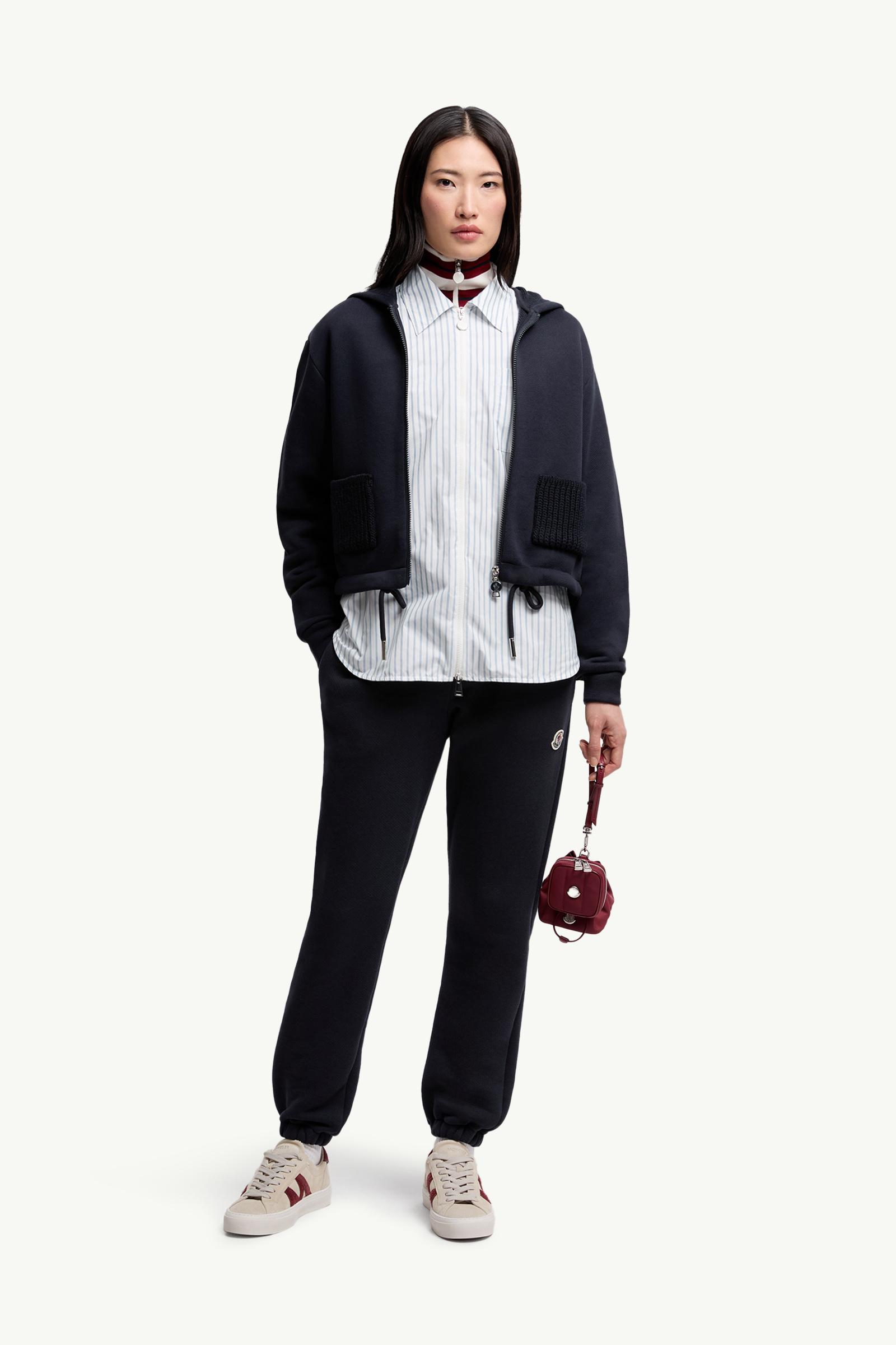 Moncler Knit Accent Cotton Zip-Up Hoodie Navy Blue Navy Blue