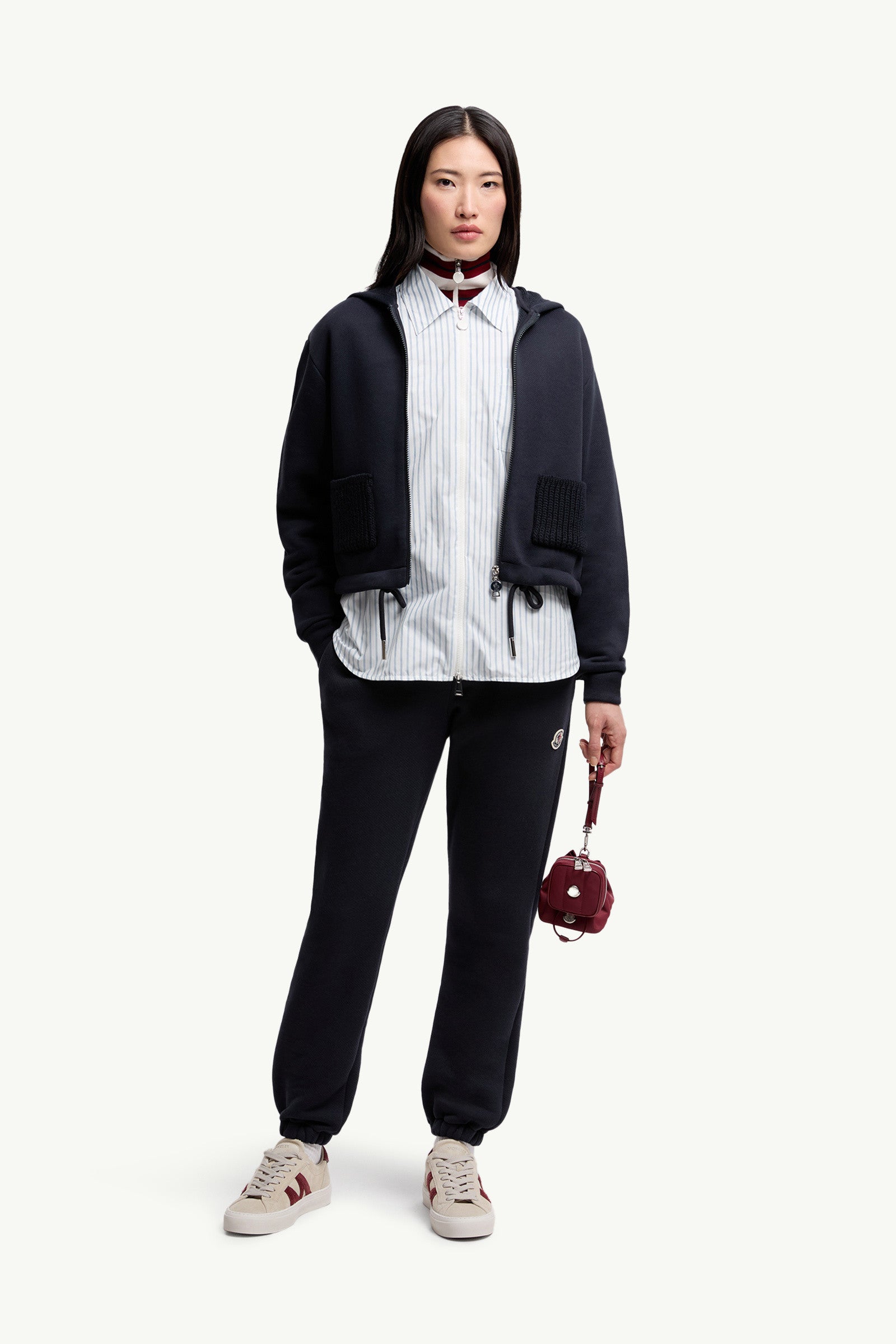 Moncler Knit Accent Cotton Zip-Up Hoodie Navy Blue Navy Blue