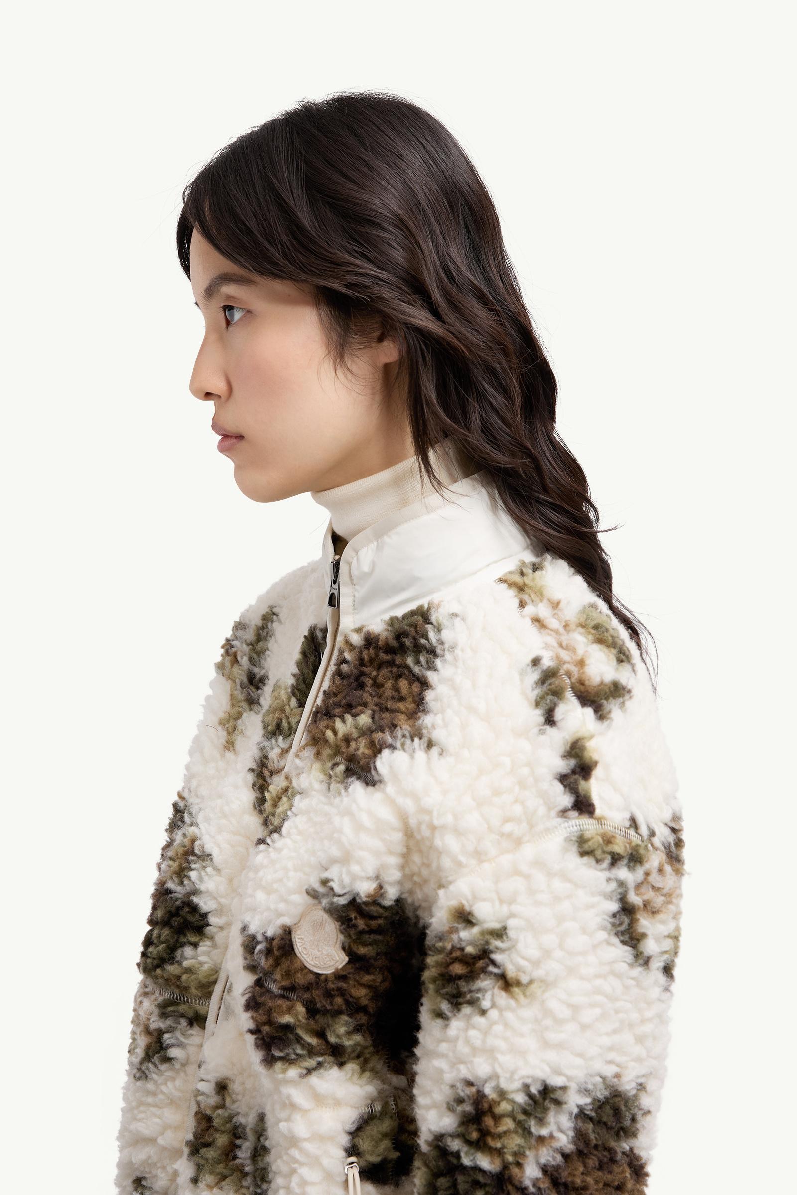 Moncler Floral Print Padded Wool Blend Sweater White & Green White & Green