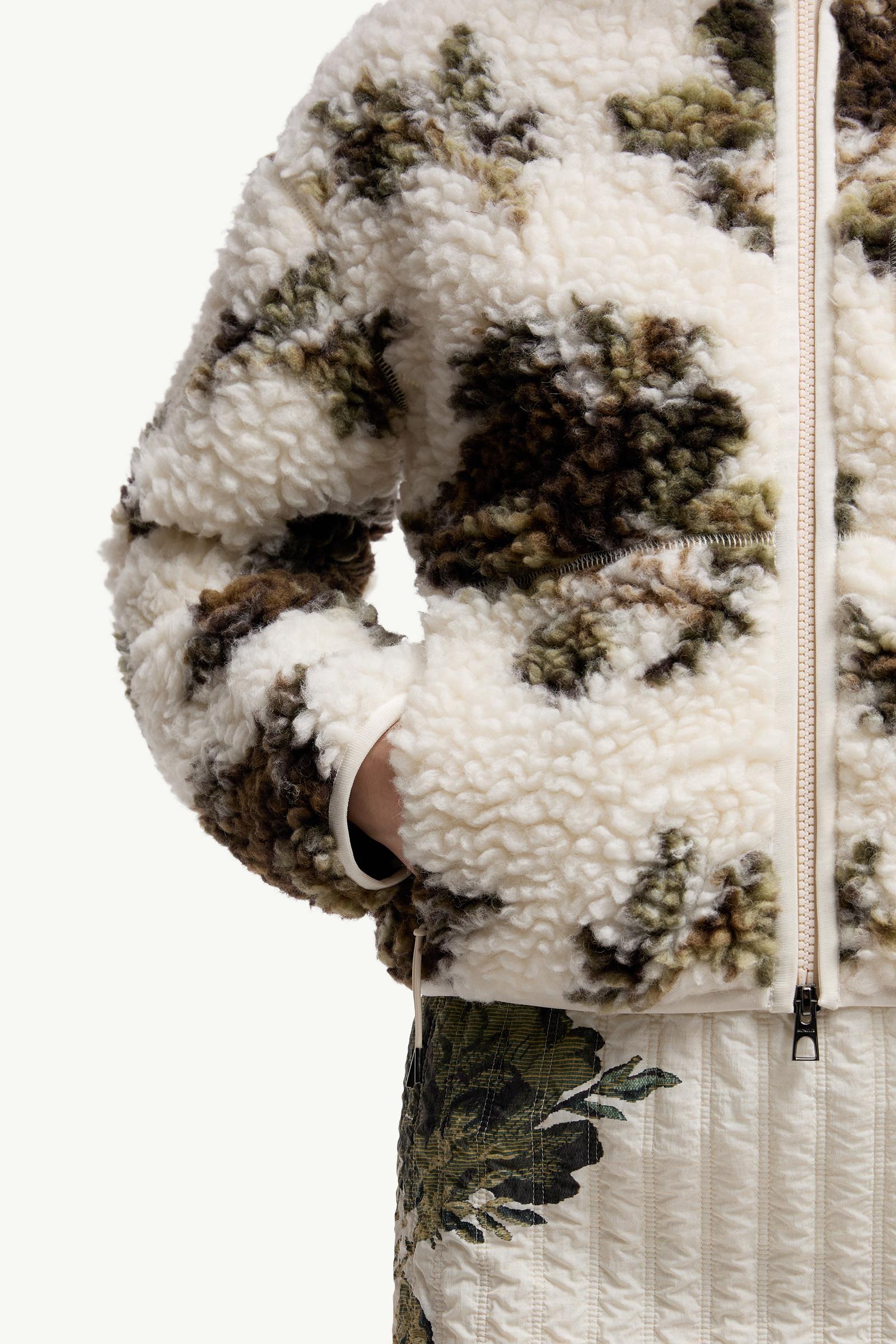 Moncler Floral Print Padded Wool Blend Sweater White & Green White & Green
