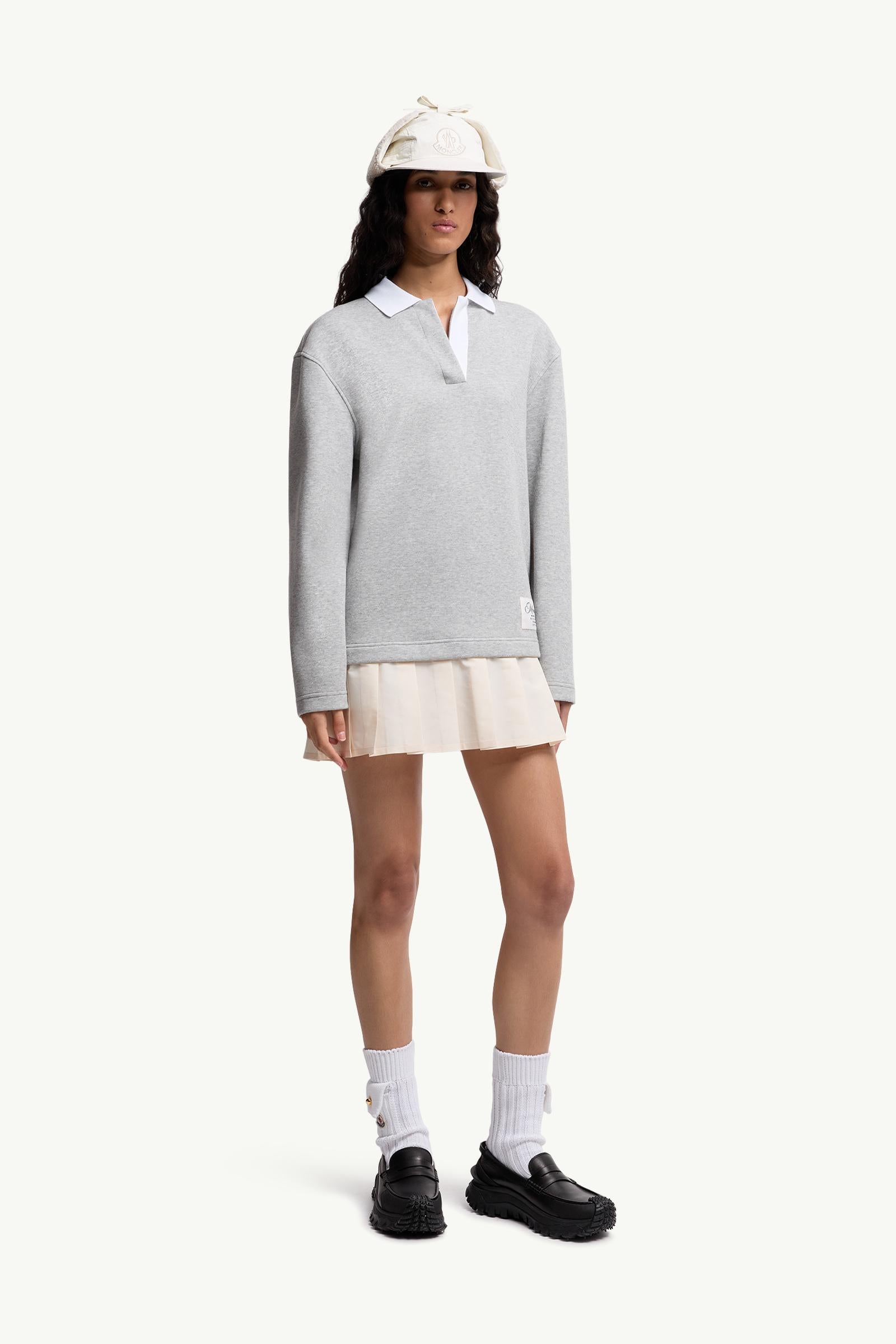 Moncler Pleated Cotton Blend Polo Dress Grey Grey