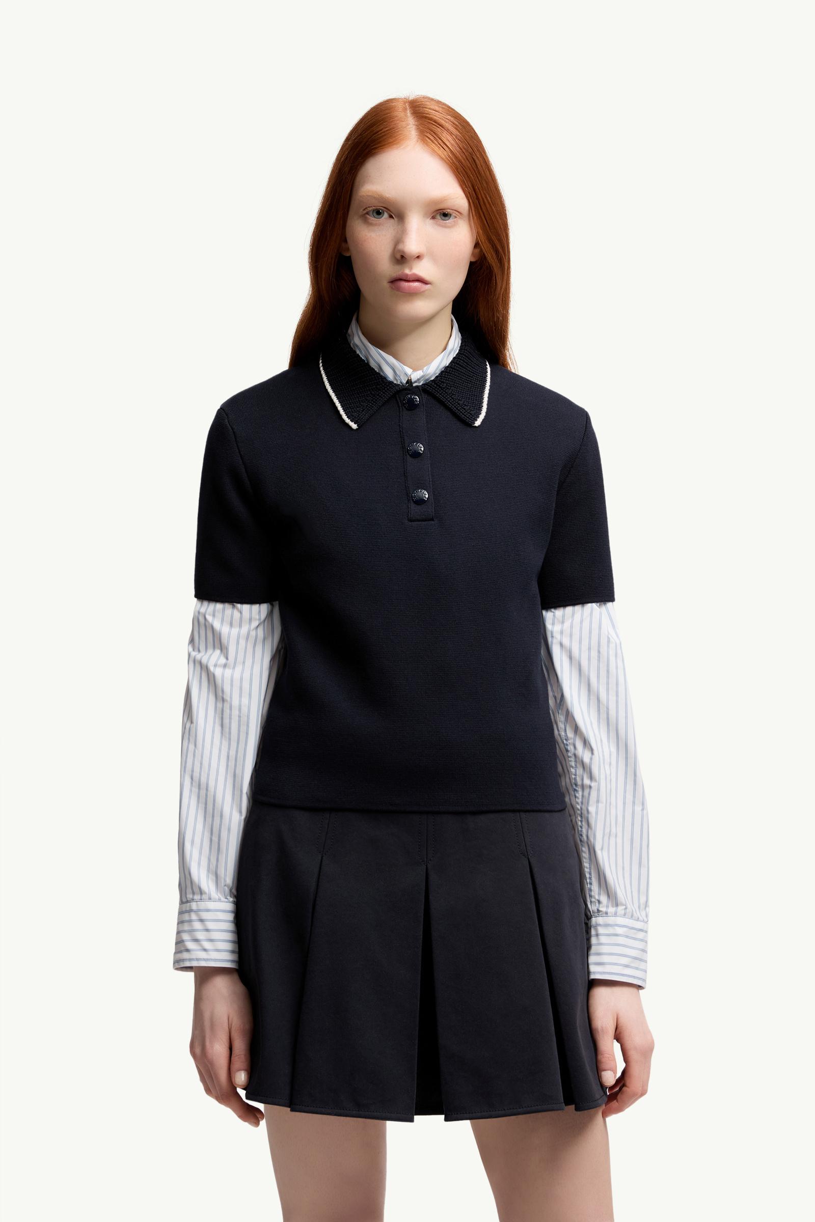 Moncler Knit Cotton Polo Shirt Navy Blue Navy Blue