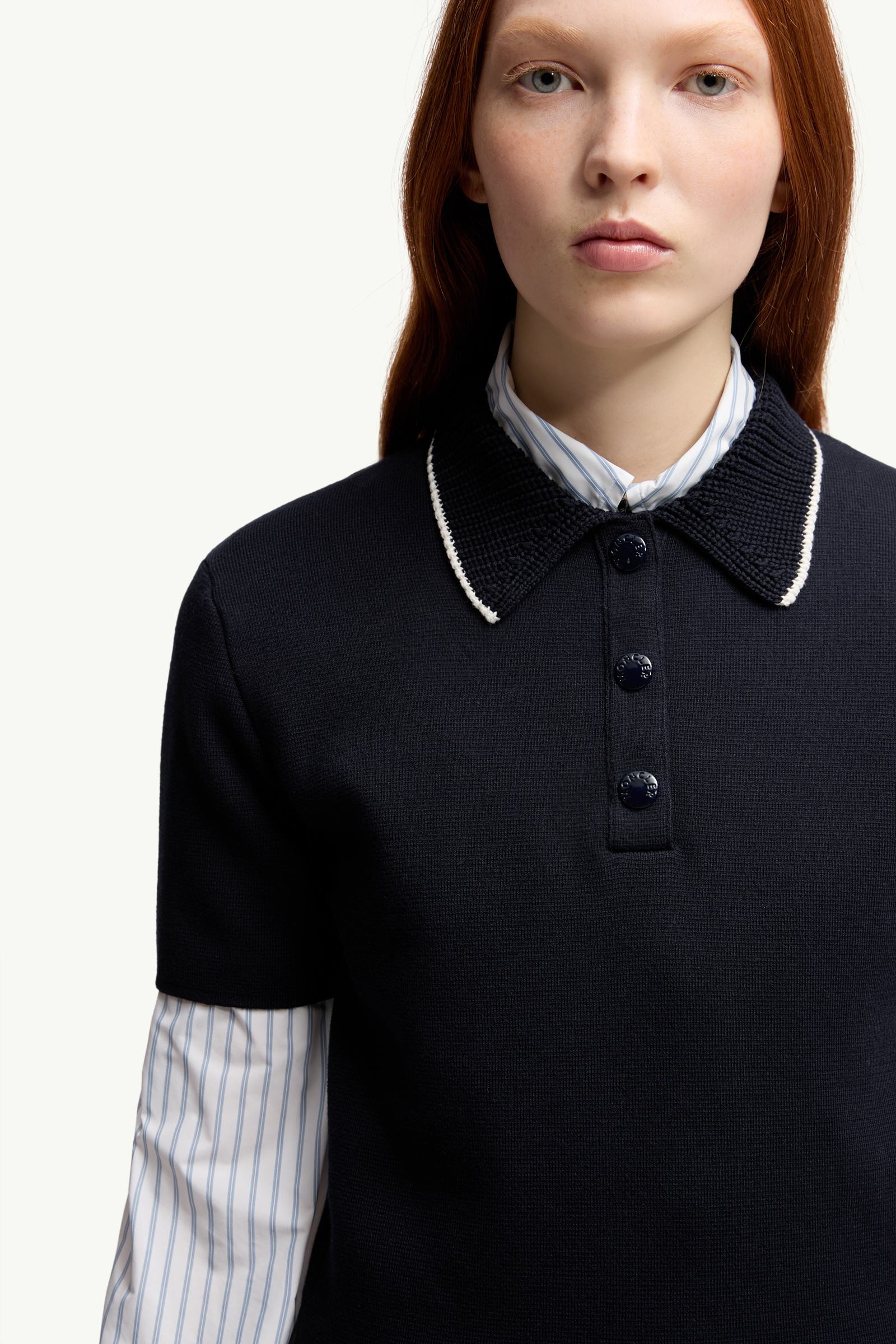 Moncler Knit Cotton Polo Shirt Navy Blue Navy Blue