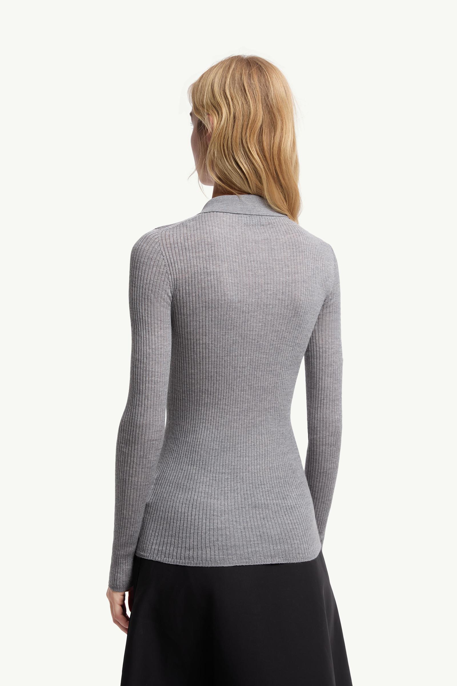 Moncler Wool Long Sleeve Polo Shirt Grey Grey