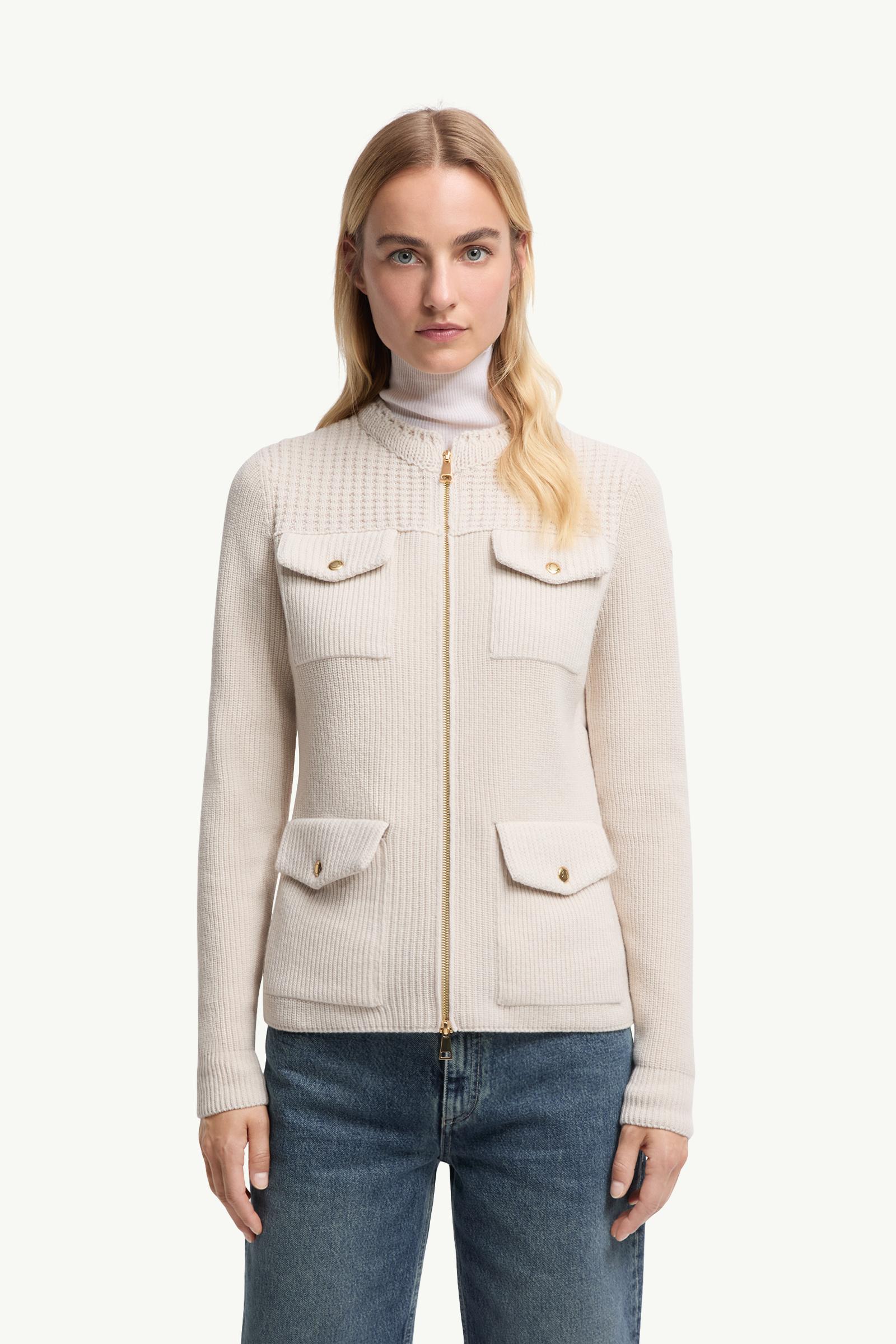 Moncler Padded Wool Zip-Up Cardigan White White