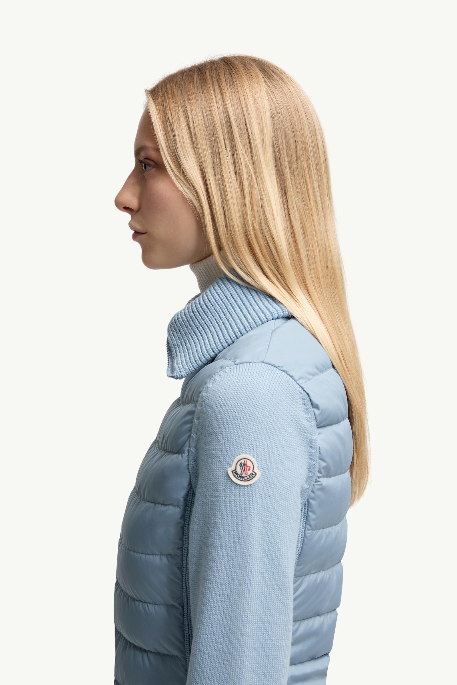 Moncler Padded Wool Zip-Up Cardigan Light Blue Light Blue