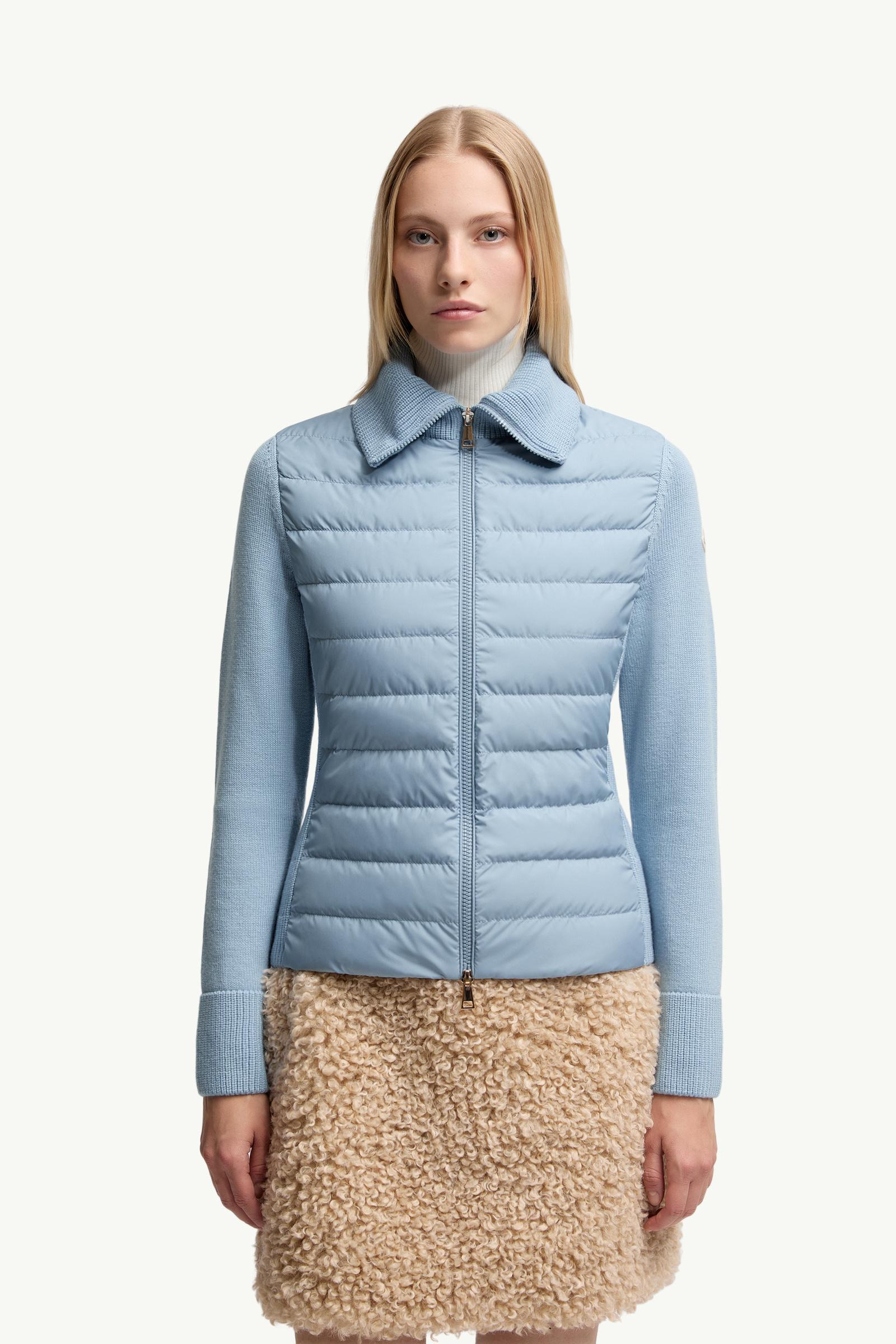 Moncler Padded Wool Zip-Up Cardigan Light Blue Light Blue