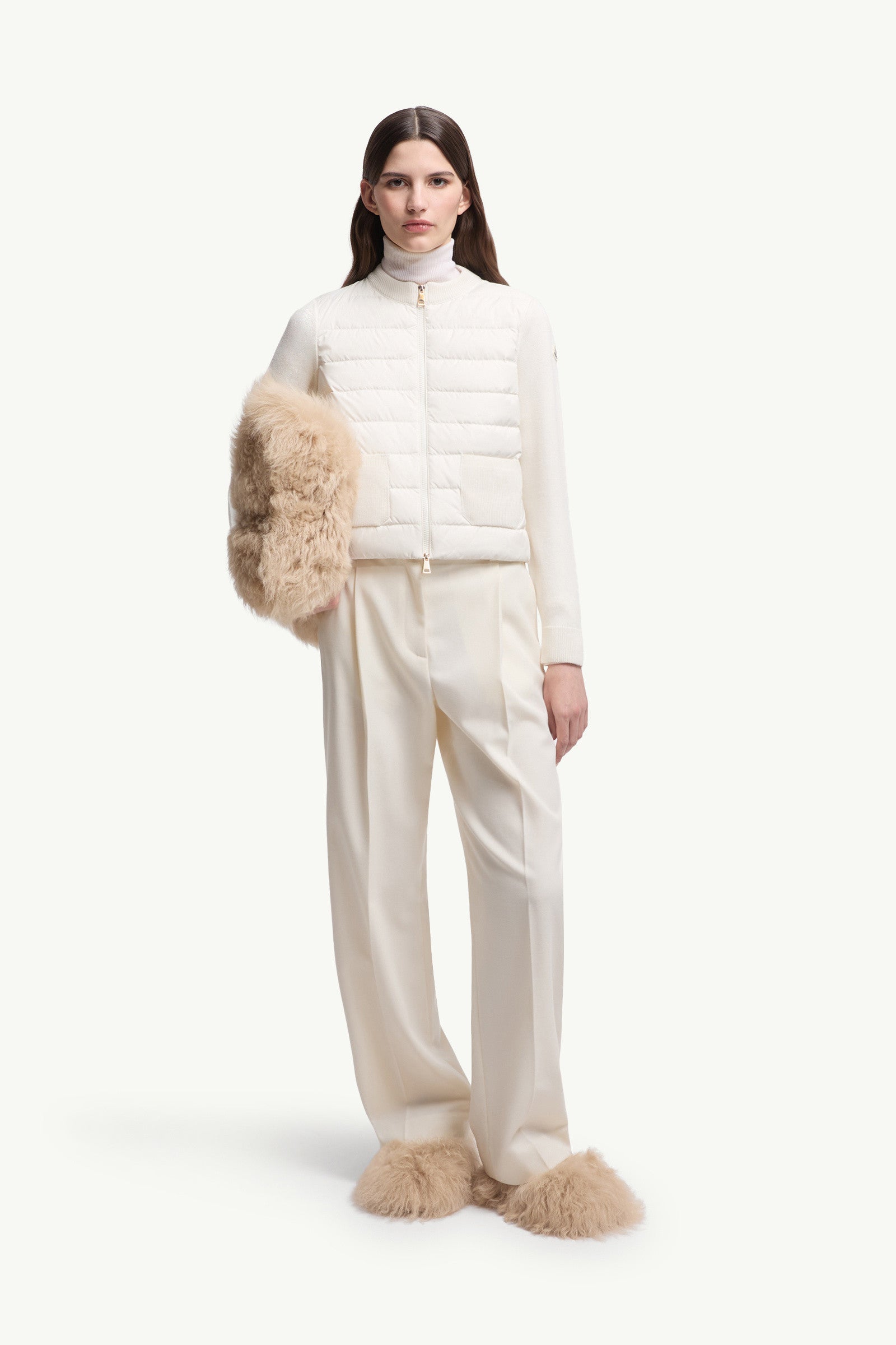 Moncler Padded Wool Zip-Up Cardigan White White