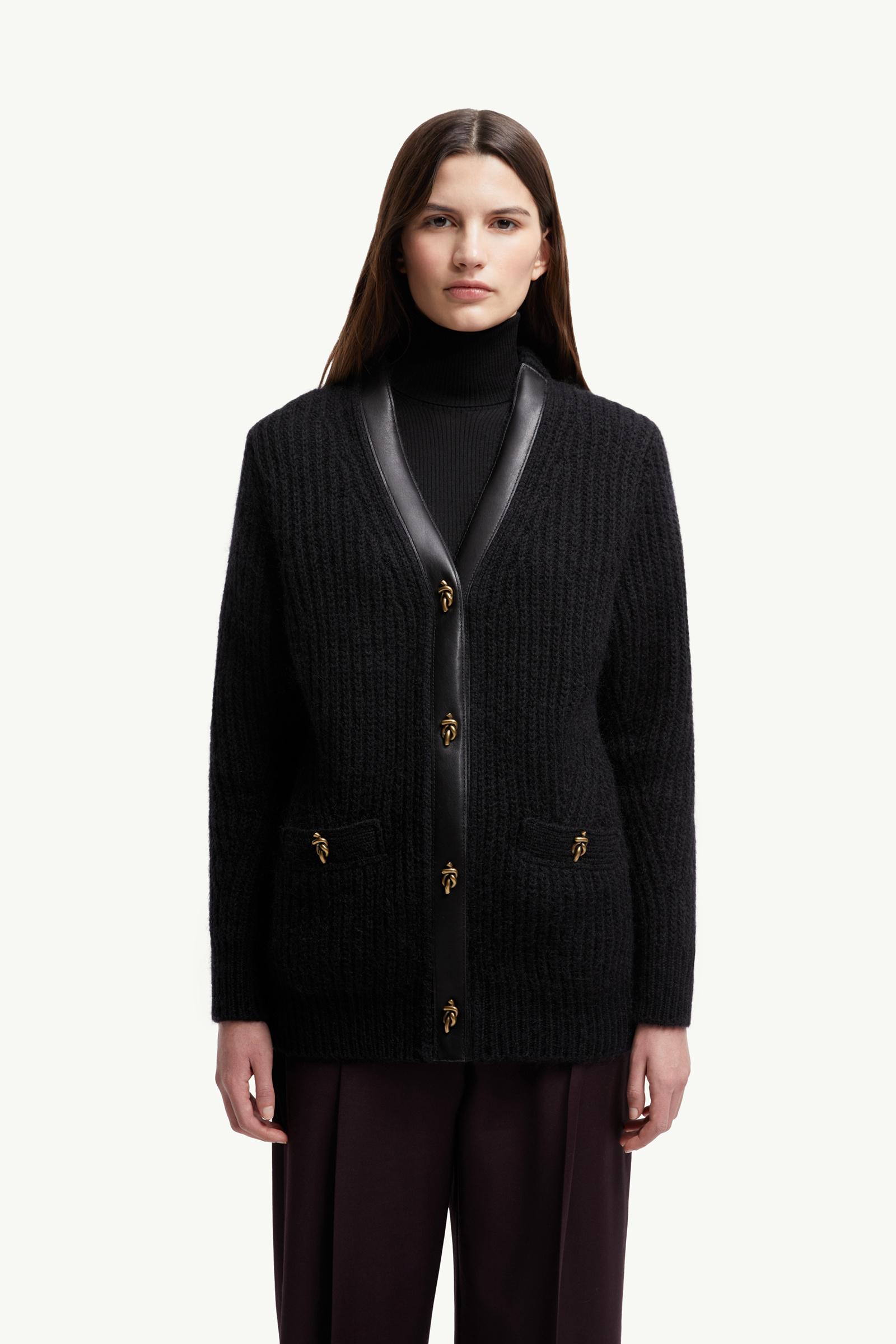 Moncler Leather-Trimmed Wool & Mohair Padded Cardigan Black Black