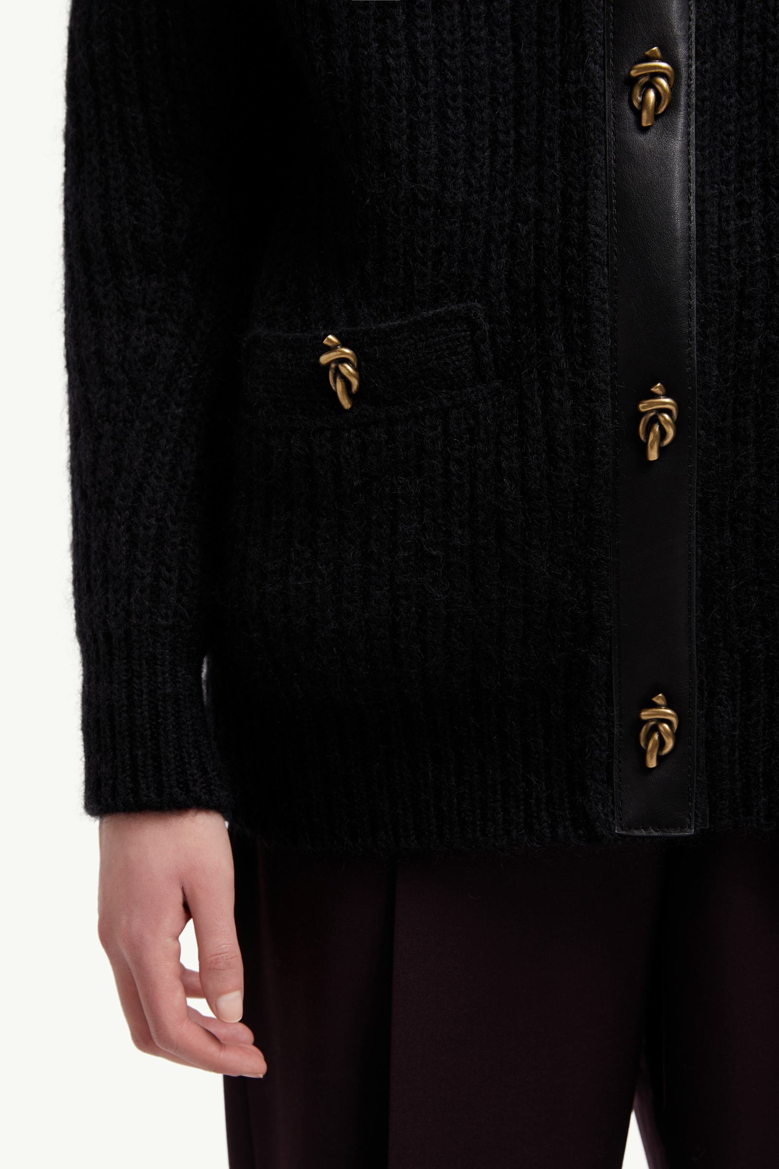 Moncler Leather-Trimmed Wool & Mohair Padded Cardigan Black Black