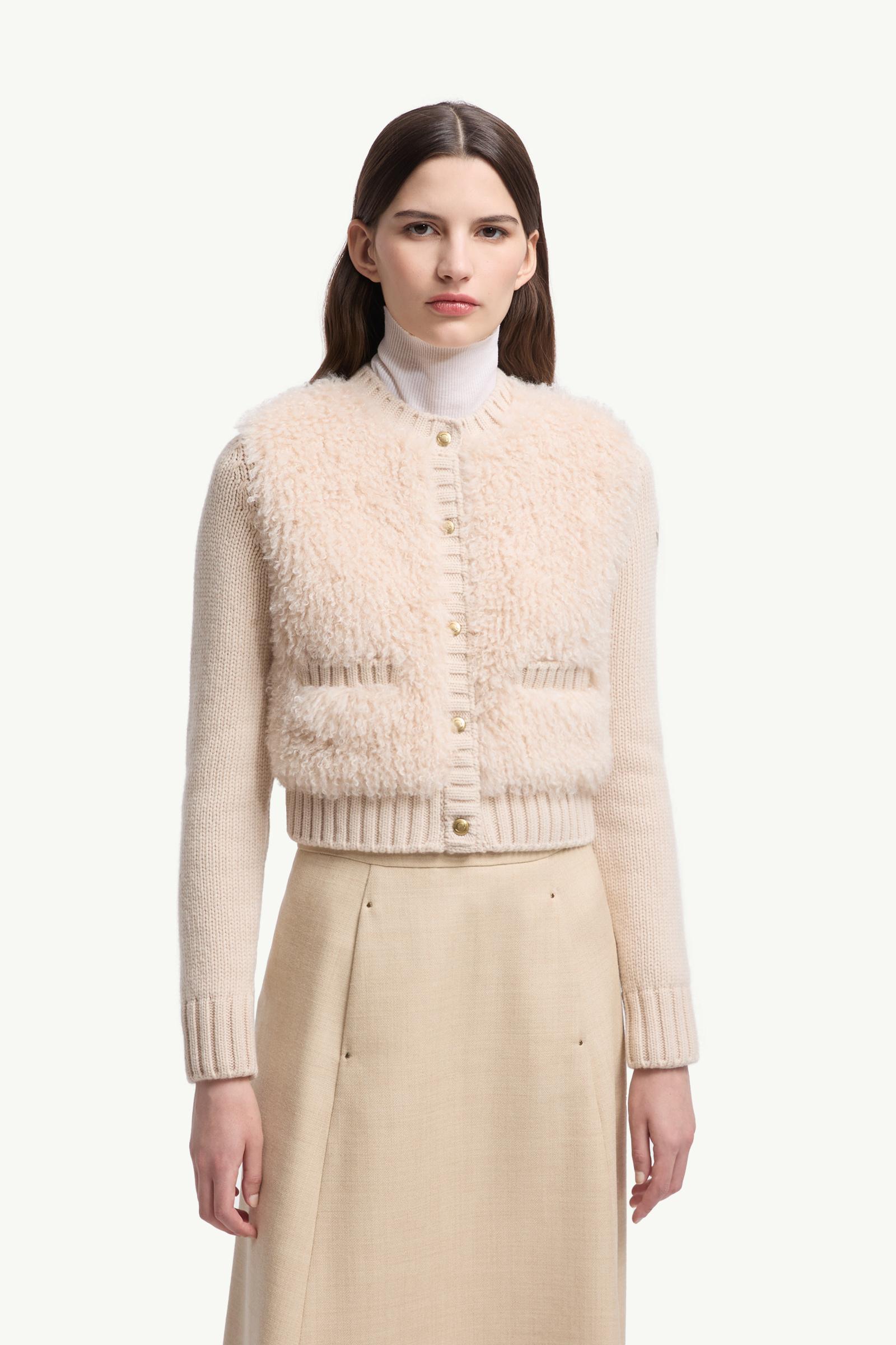 Moncler Padded Wool & Teddy Cardigan Beige Beige
