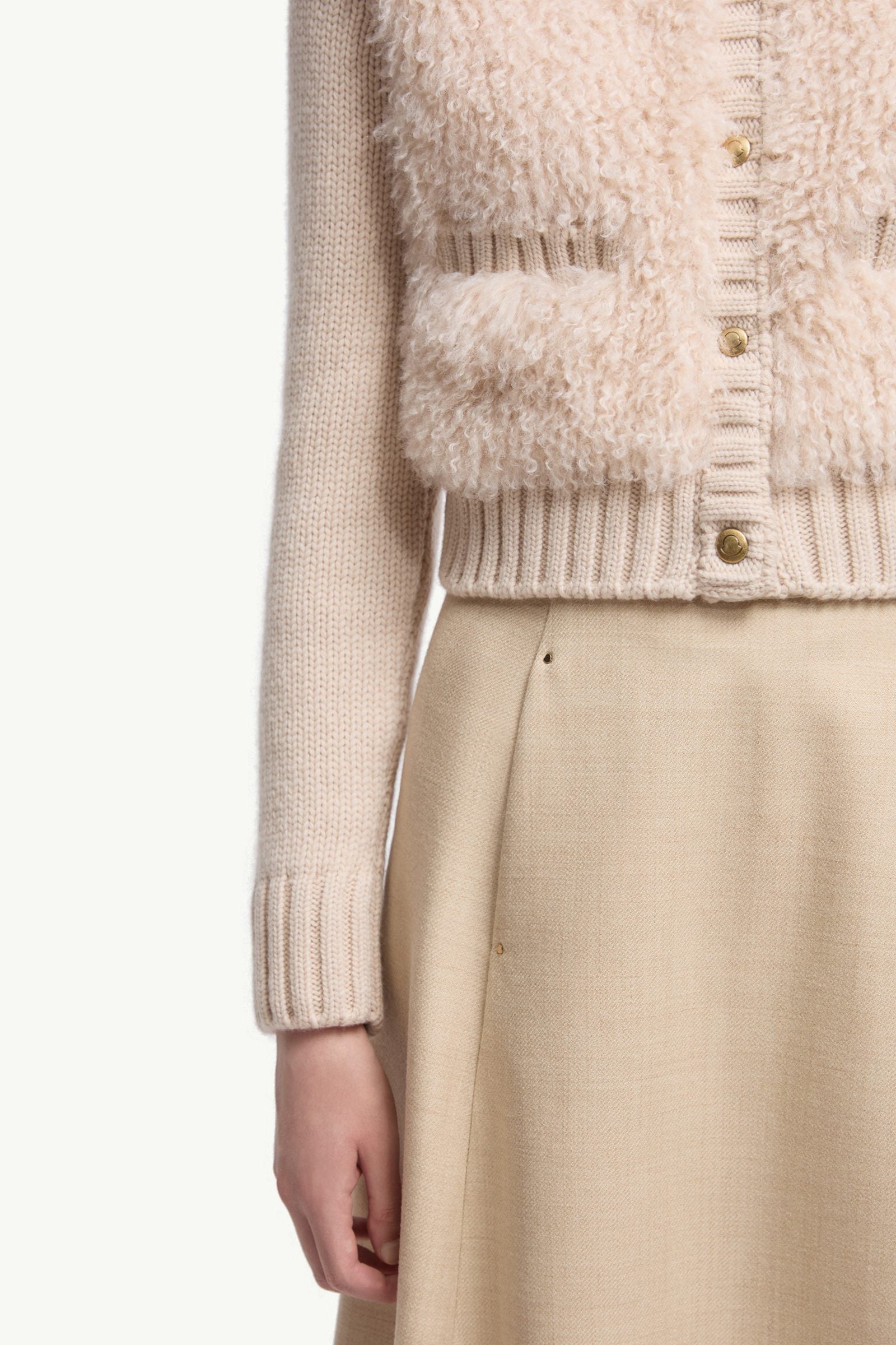 Moncler Padded Wool & Teddy Cardigan Beige Beige