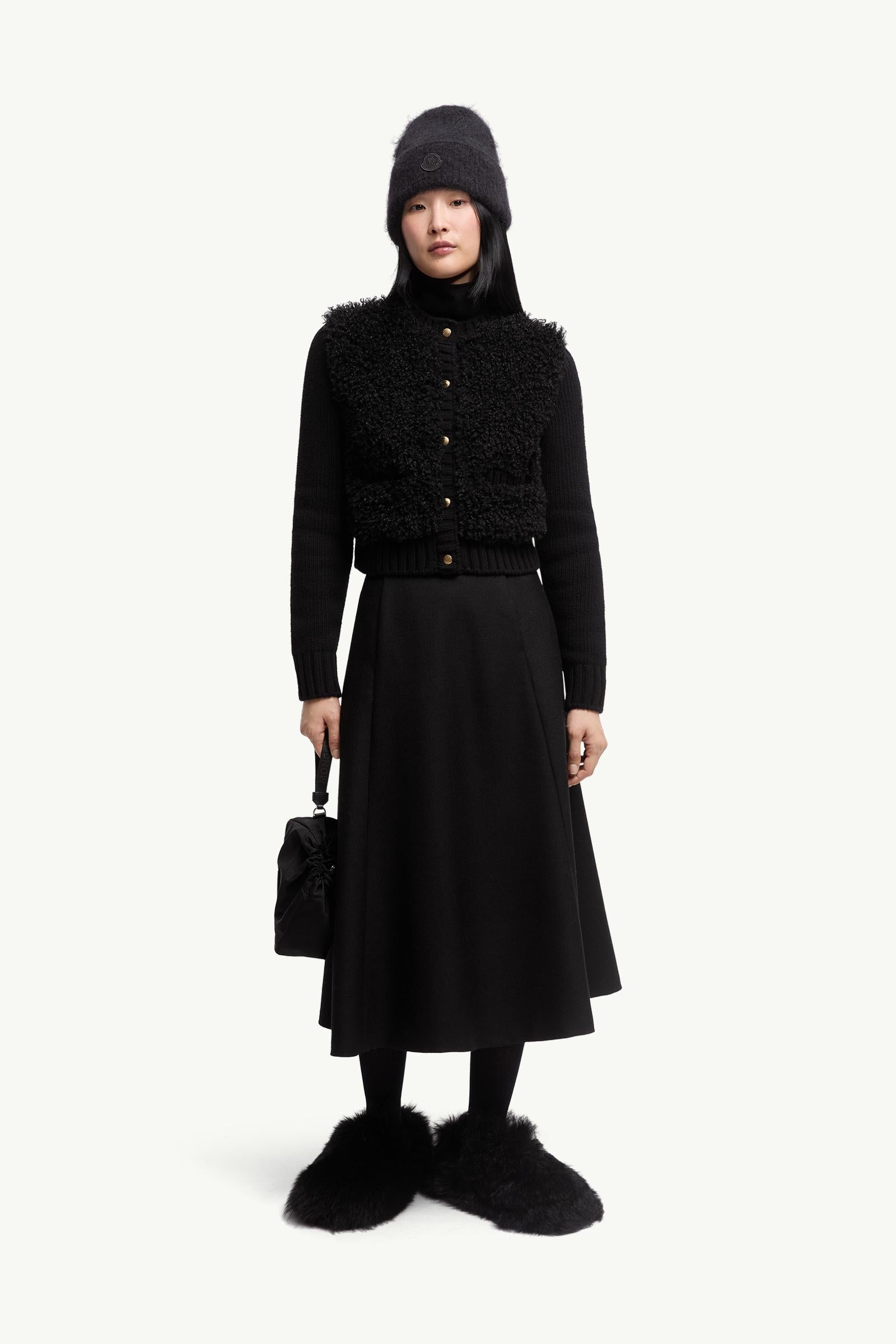 Moncler Padded Wool & Teddy Cardigan Black Black