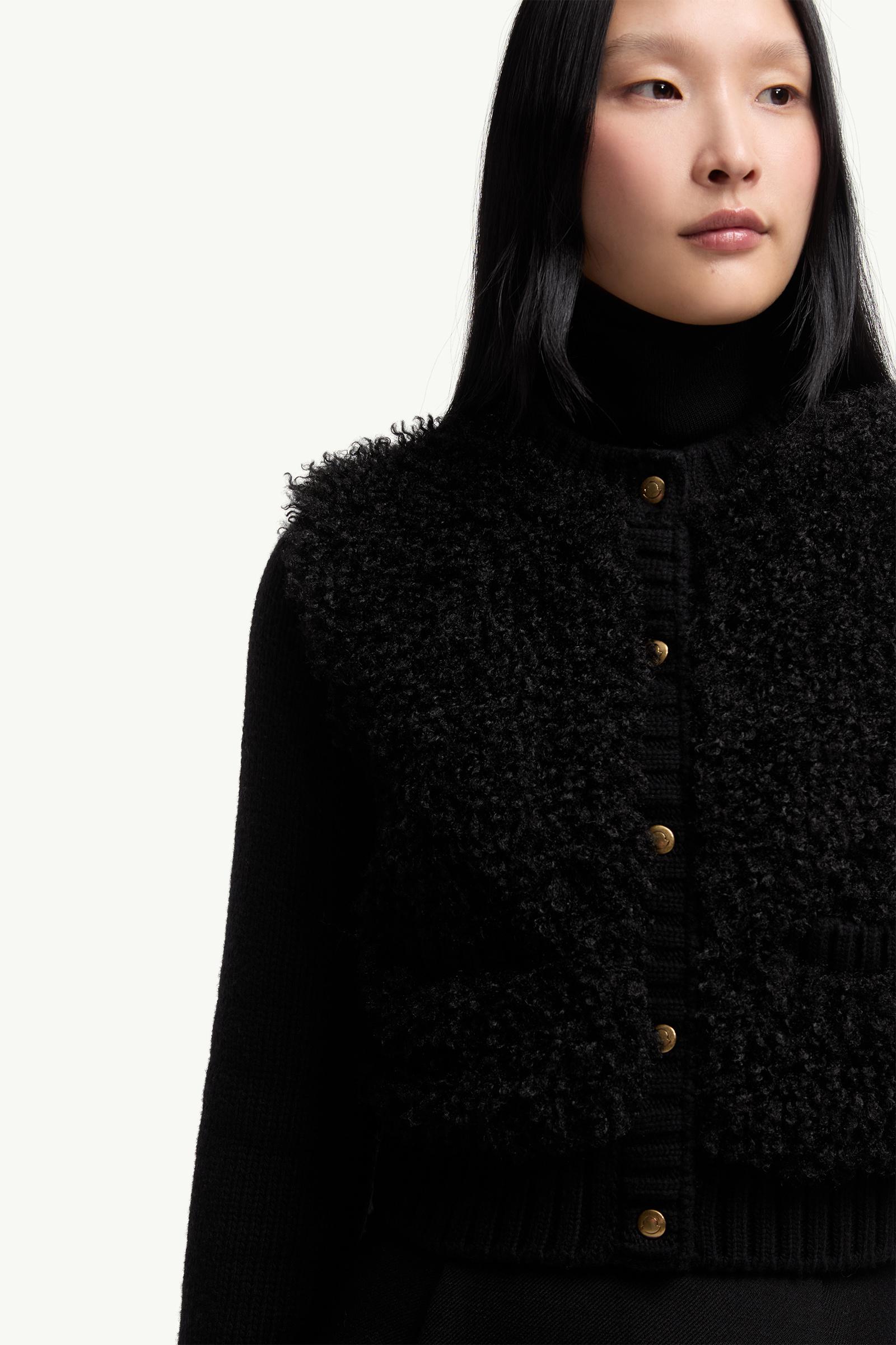 Moncler Padded Wool & Teddy Cardigan Black Black