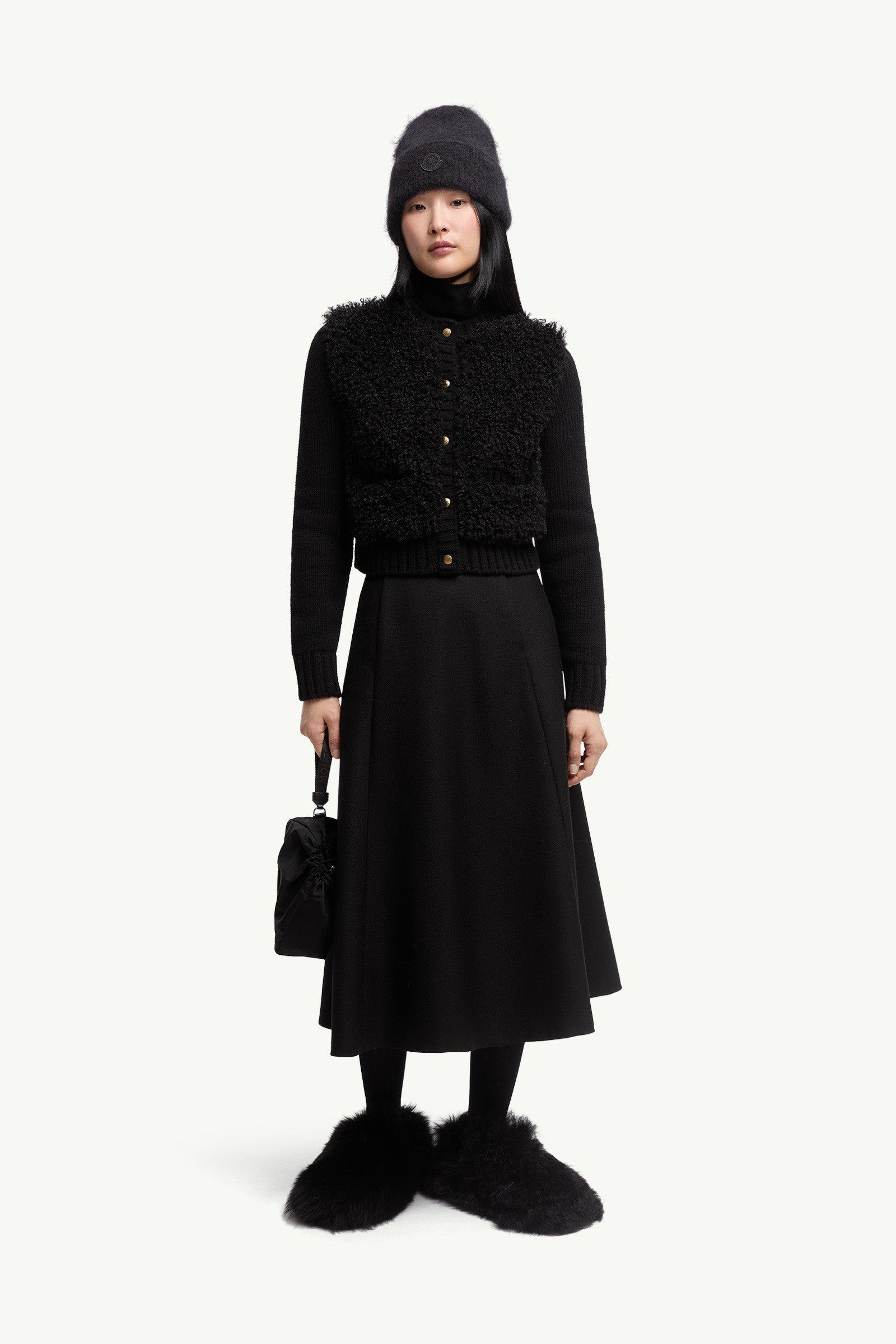 Moncler Padded Wool & Teddy Cardigan Black Black