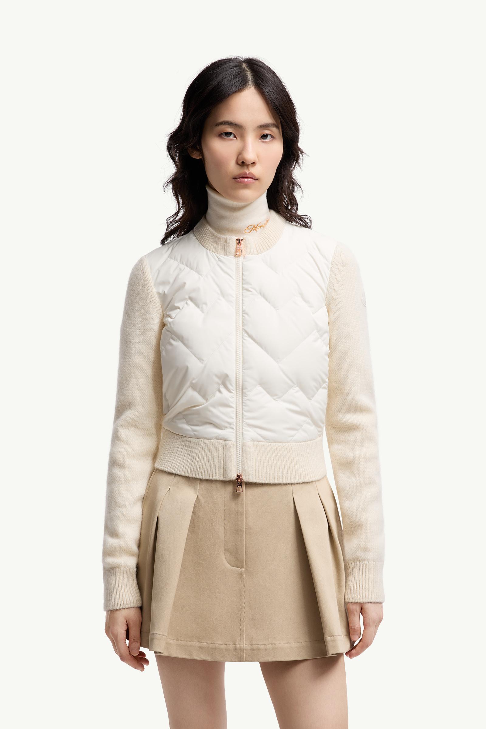 Moncler Padded Wool Blend Zip-Up Cardigan White Ivory White Ivory