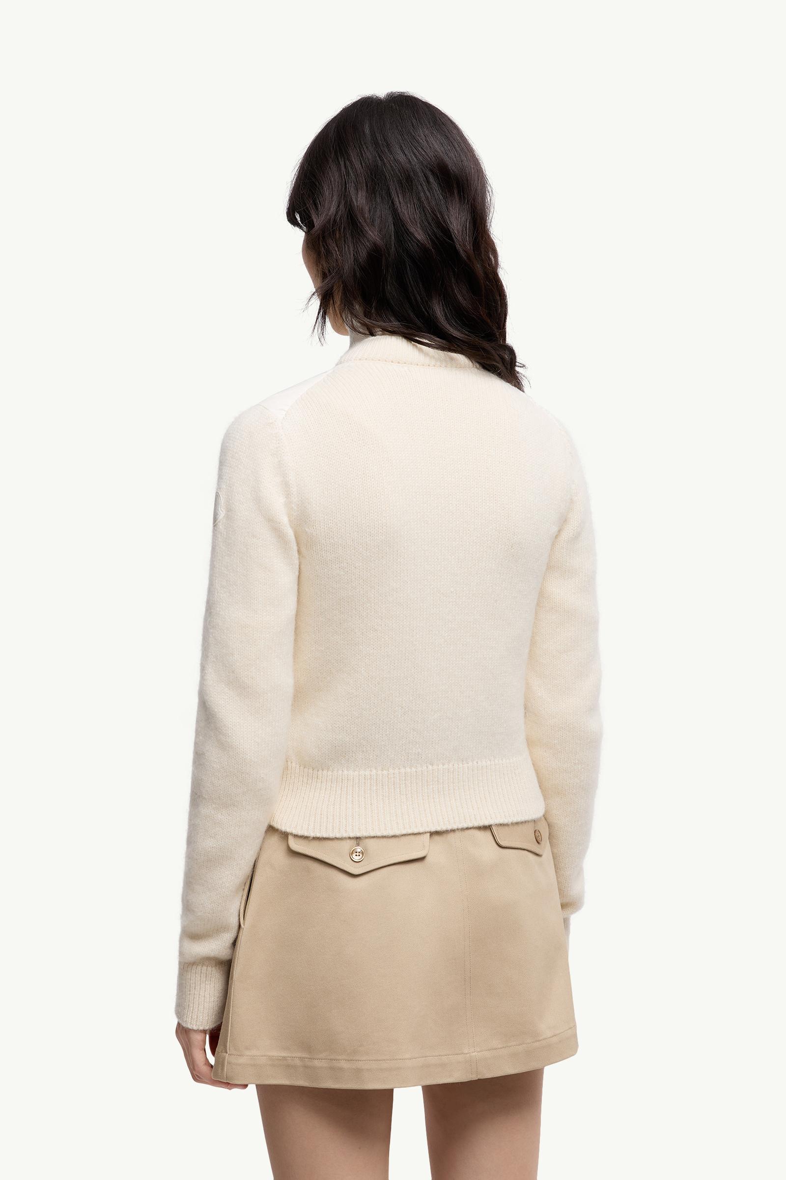 Moncler Padded Wool Blend Zip-Up Cardigan White Ivory White Ivory