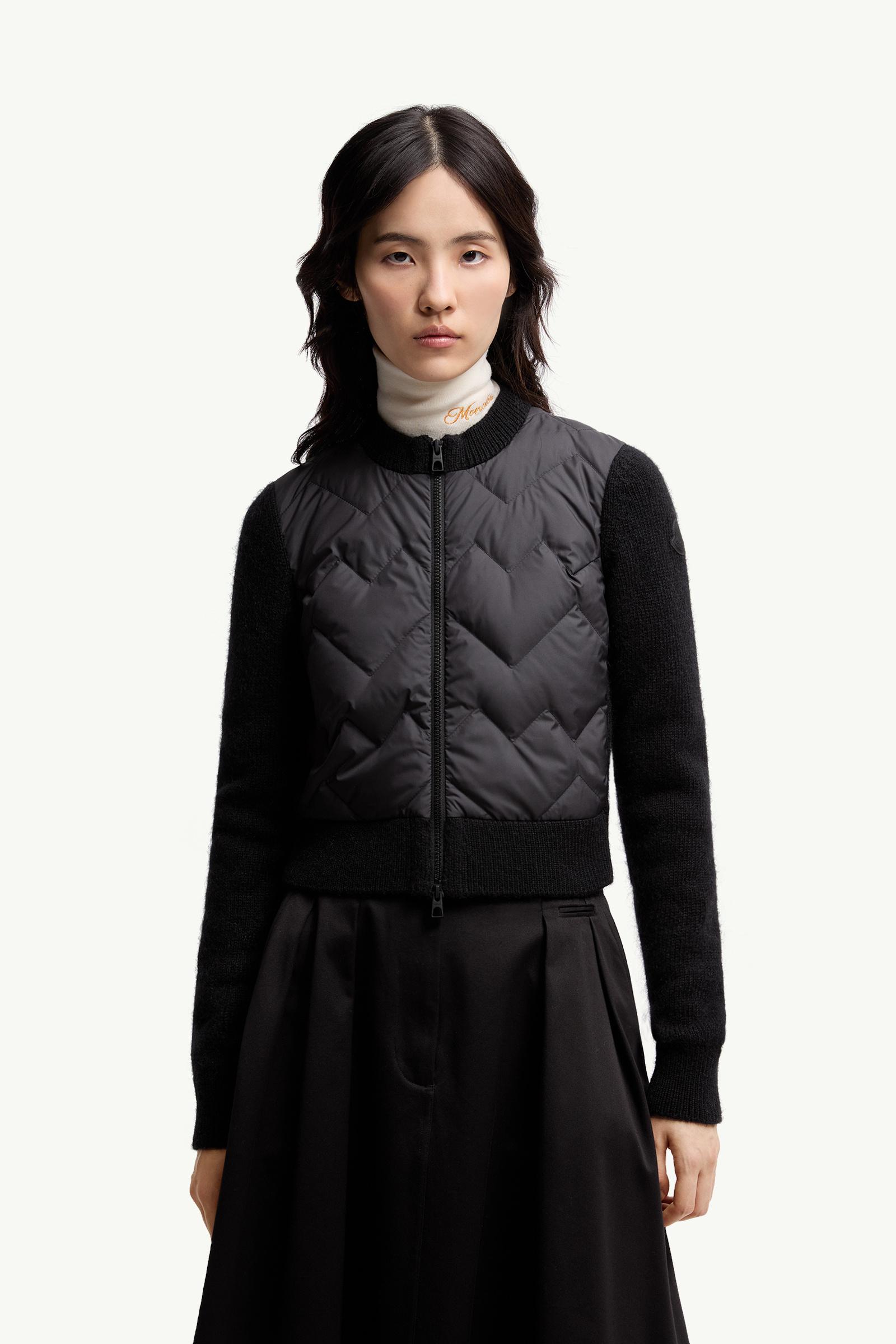 Moncler Padded Wool Blend Zip-Up Cardigan Black Black