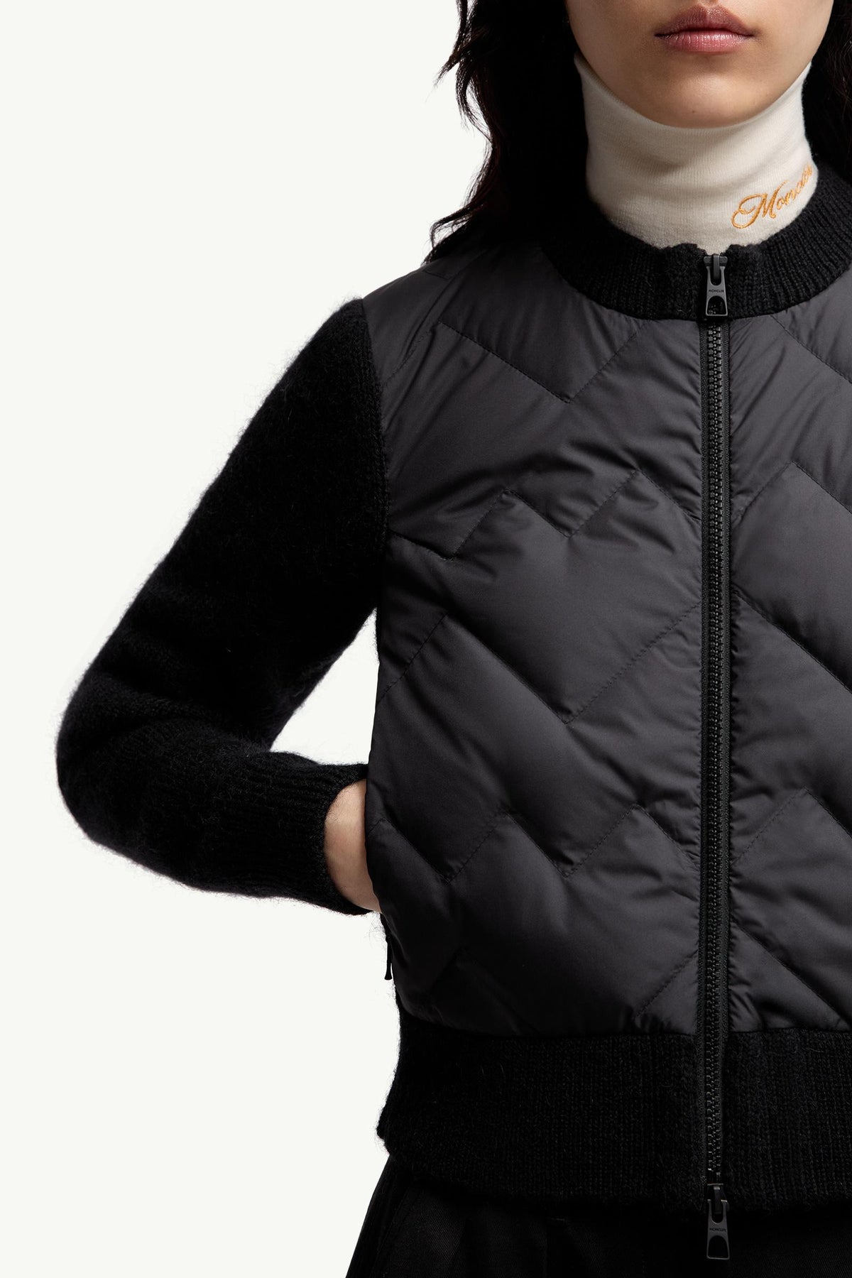 Moncler Padded Wool Blend Zip-Up Cardigan Black Black