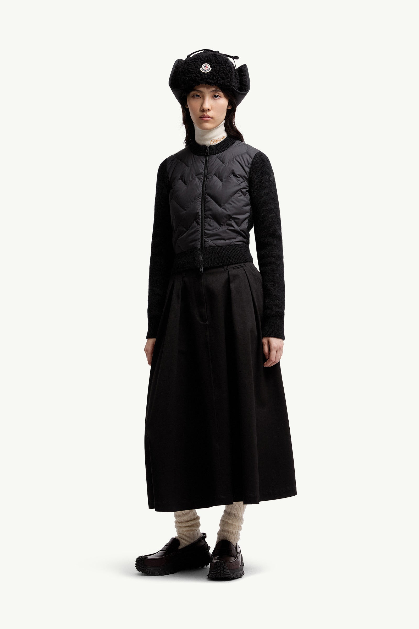 Moncler Padded Wool Blend Zip-Up Cardigan Black Black