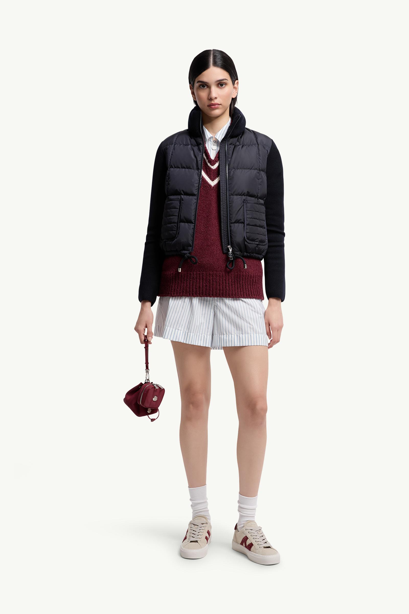 Moncler Square-Quilted Padded Wool Zip-Up Cardigan Navy Blue Navy Blue
