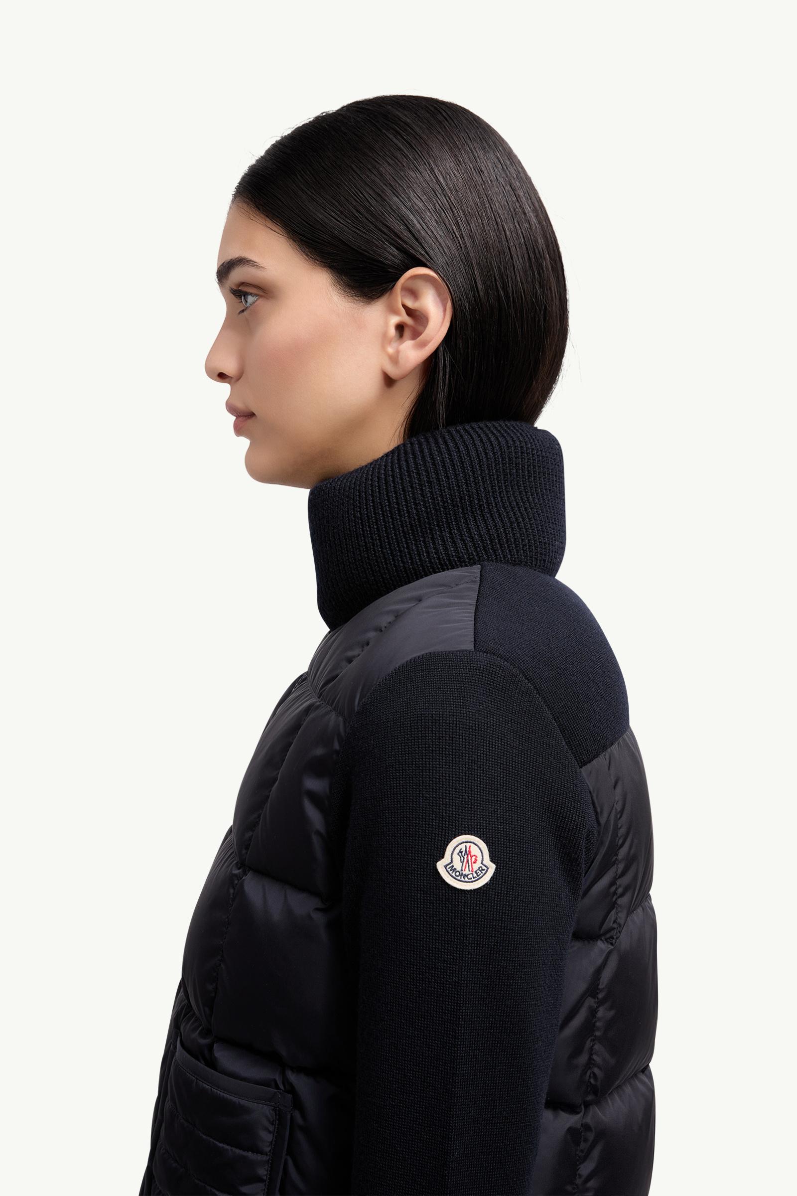 Moncler Square-Quilted Padded Wool Zip-Up Cardigan Navy Blue Navy Blue