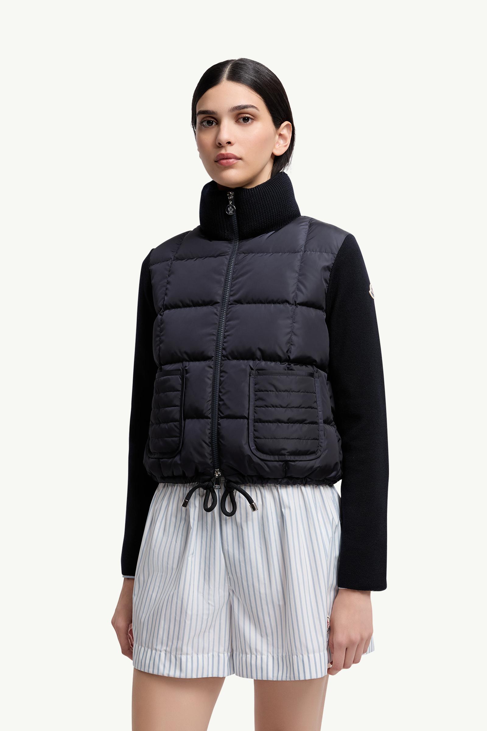 Moncler Square-Quilted Padded Wool Zip-Up Cardigan Navy Blue Navy Blue