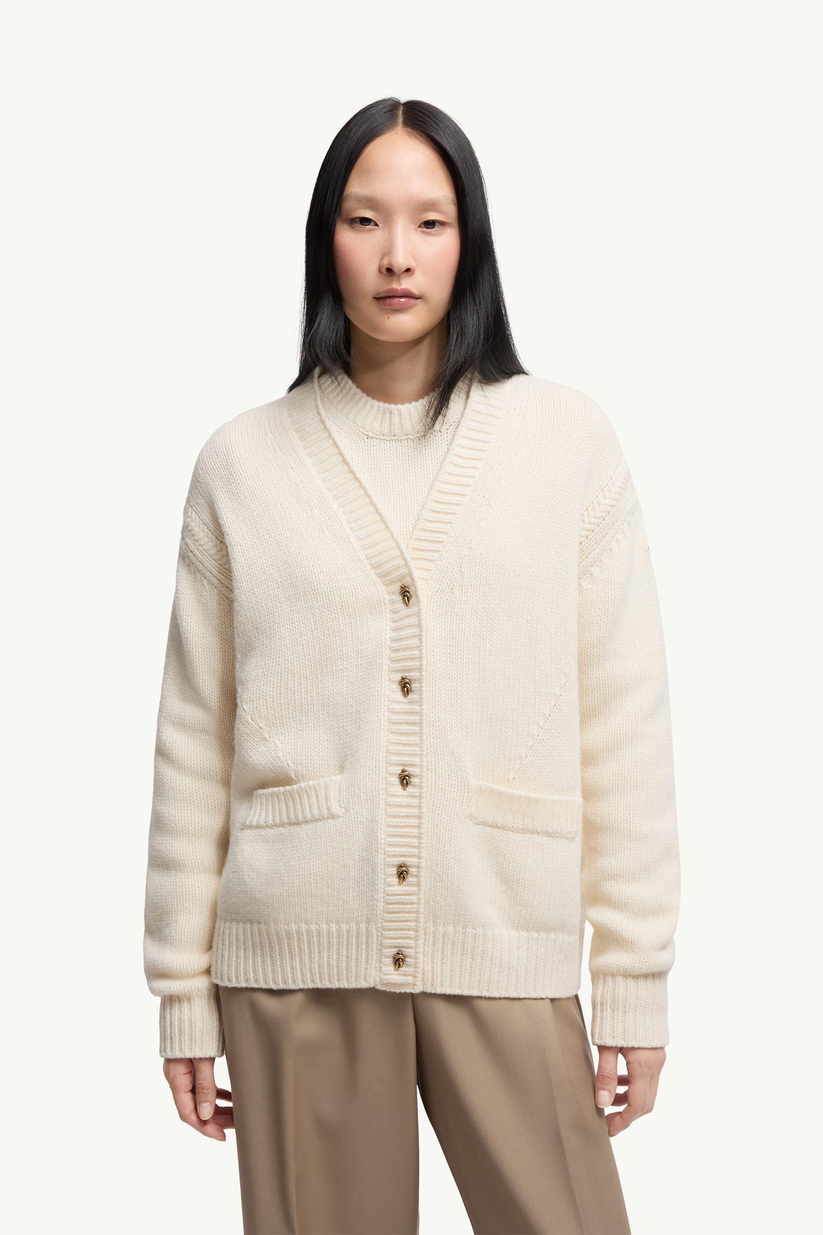 Moncler Wool & Cashmere V-Neck Cardigan White White