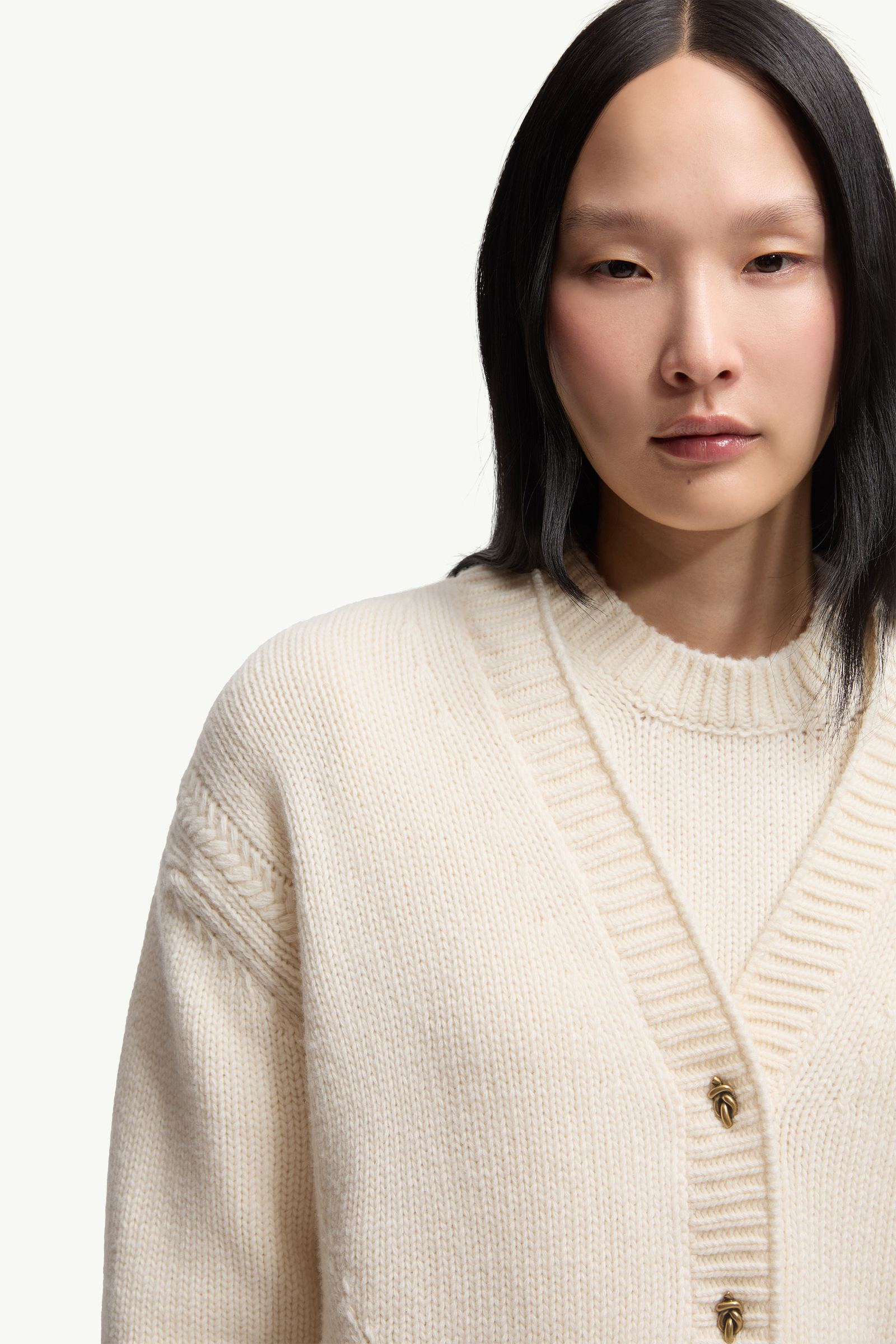 Moncler Wool & Cashmere V-Neck Cardigan White White