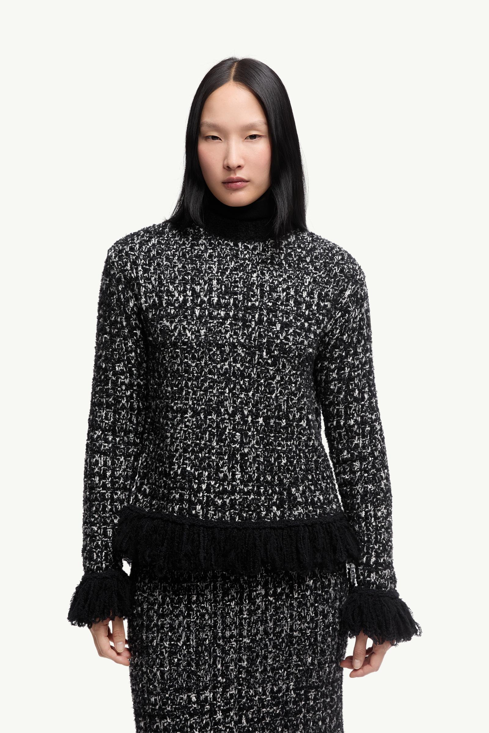 Moncler Fringe-Trim Wool Blend Sweater Black Black