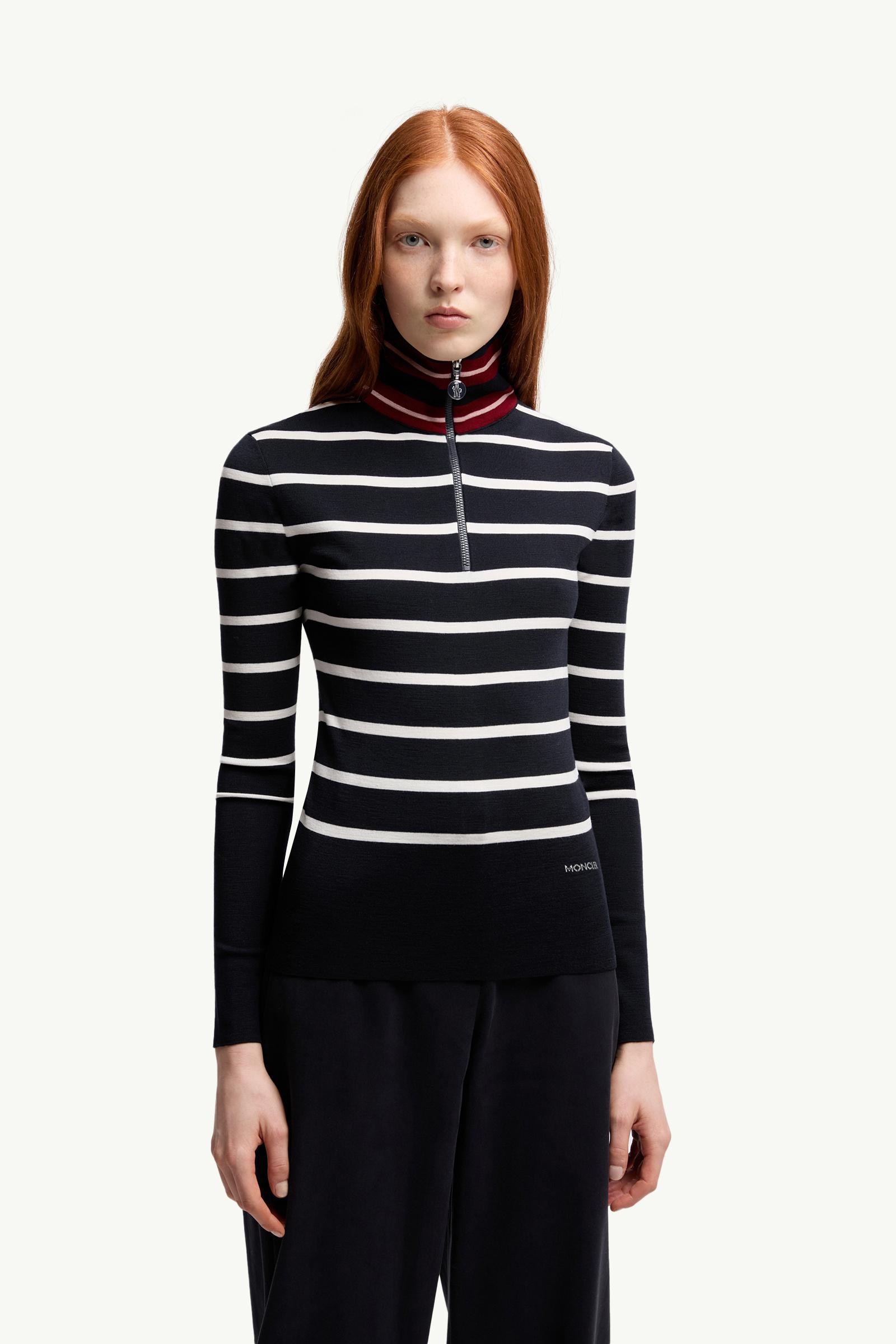Moncler Striped Wool Turtleneck Sweater Blue & White Blue & White